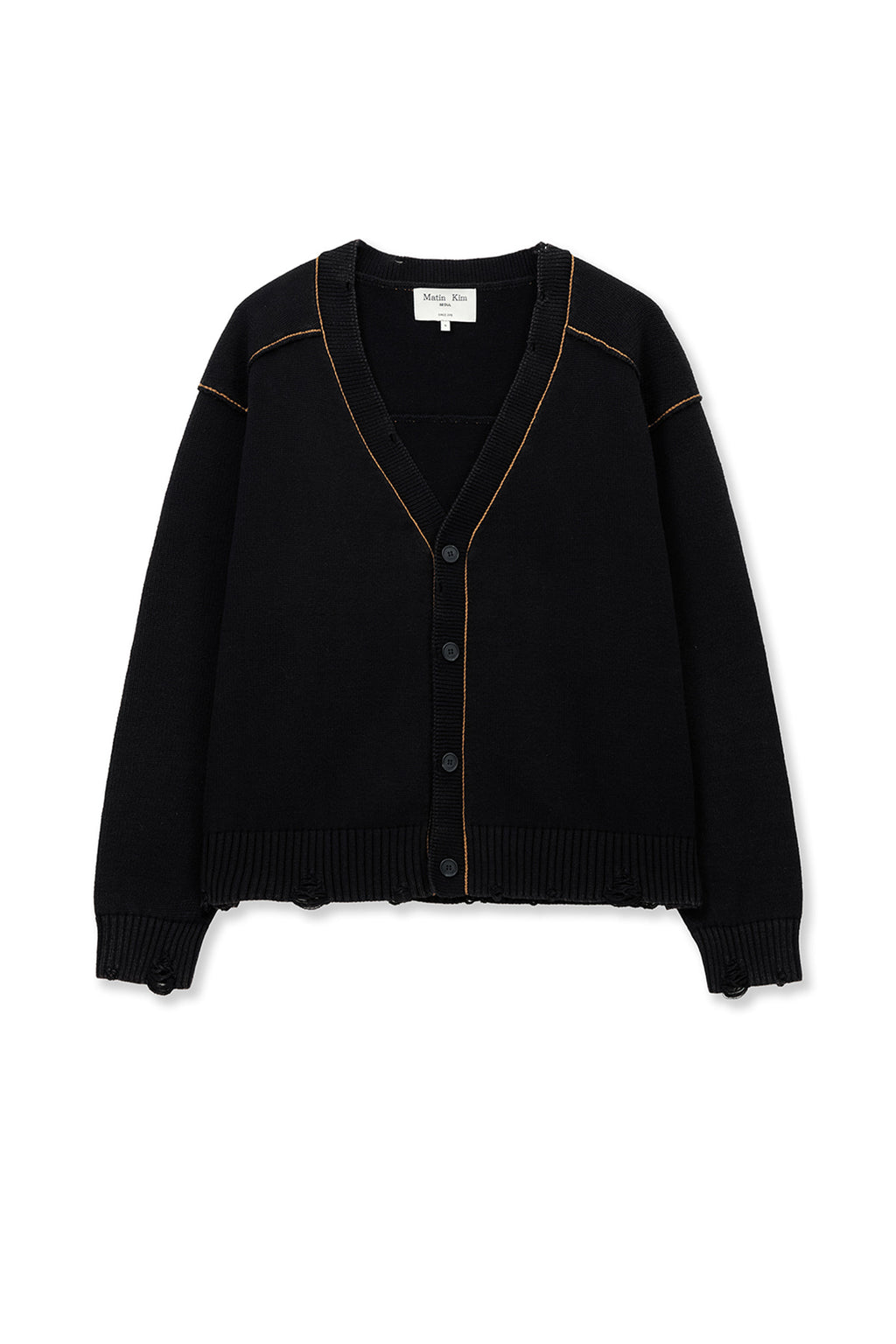 Matin Kim - Back Logo Line Point Knit Cardigan (Black) product image 1 | TRAB K-Fashion Australia