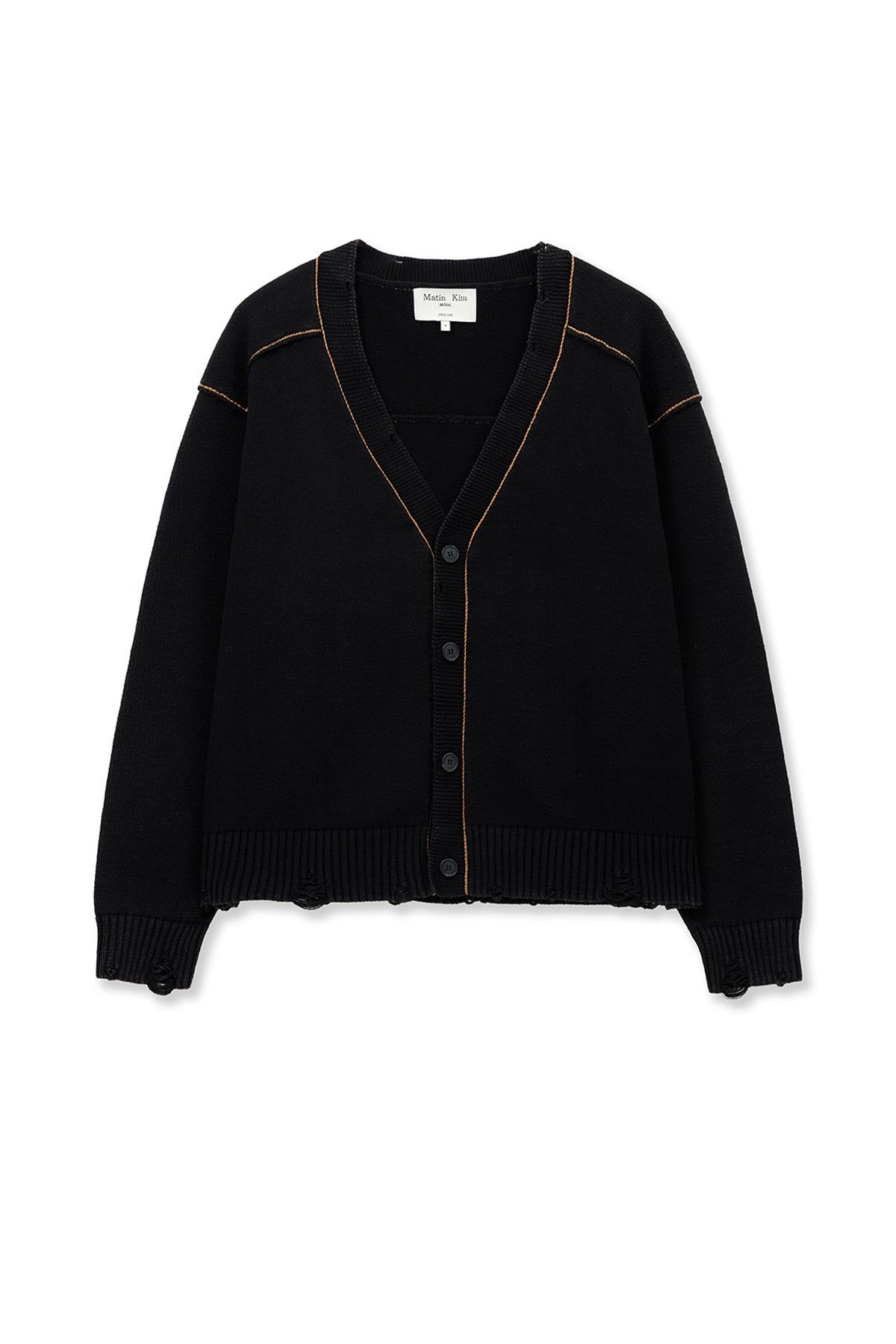 Matin Kim - Back Logo Line Point Knit Cardigan (Black) product image 1 | TRAB K-Fashion Australia
