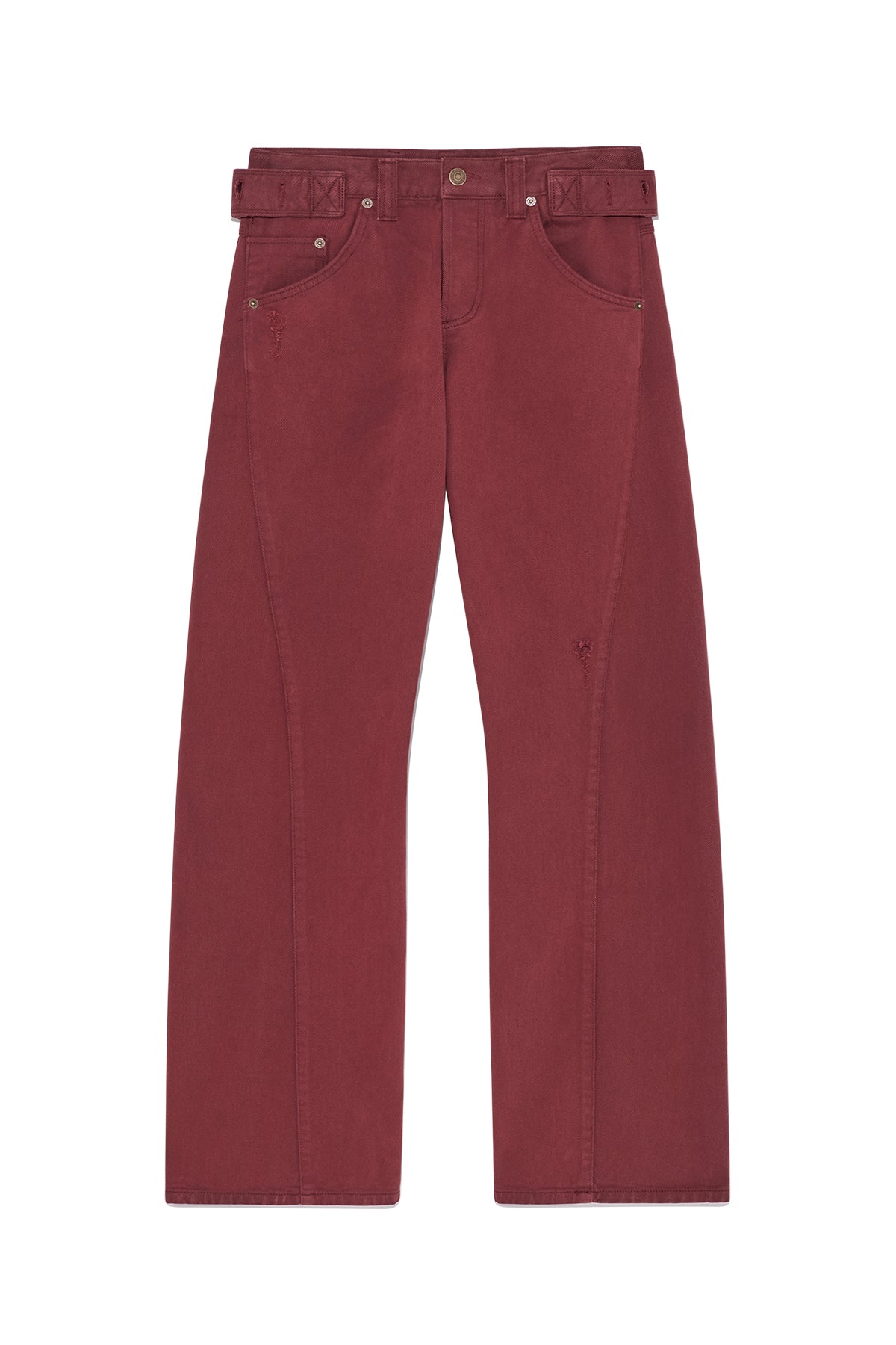 Matin Kim - Waist Buckle Curved Dying Denim Pants (Red) product image 1 | TRAB K-Fashion Australia