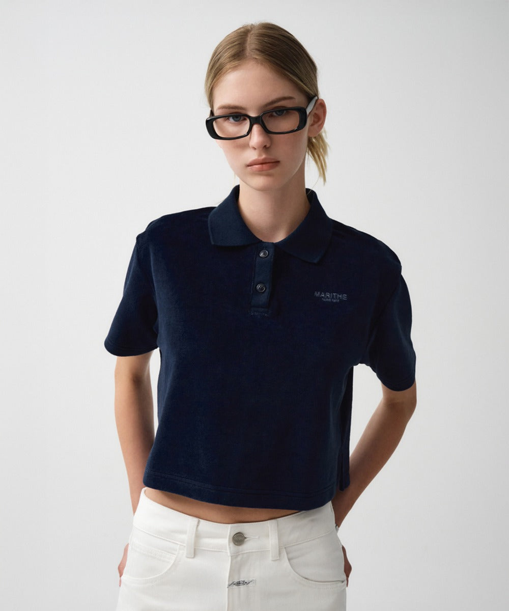 Marithe & Francois Girbaud - Velour Jersey Crop Tee (Navy) product image 1 | TRAB K-Fashion Australia