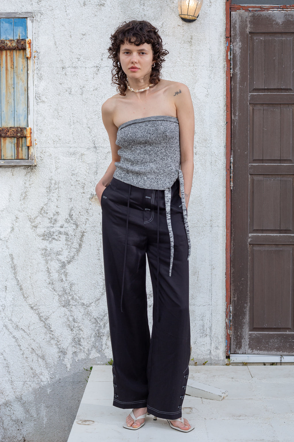 Matin Kim - Button Point String Wide Pants (Black) product image 9 | TRAB K-Fashion Australia