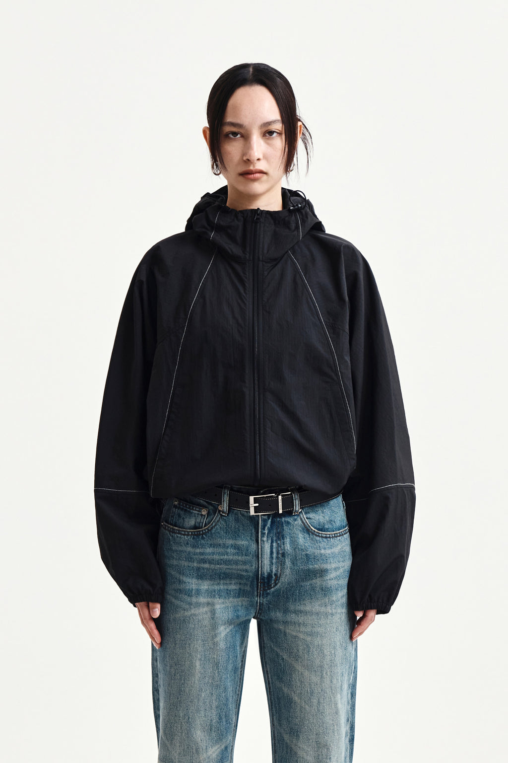Matin Kim - Cropped Back Logo Hoody Wind Breaker (Black) product image 6 | TRAB K-Fashion Australia