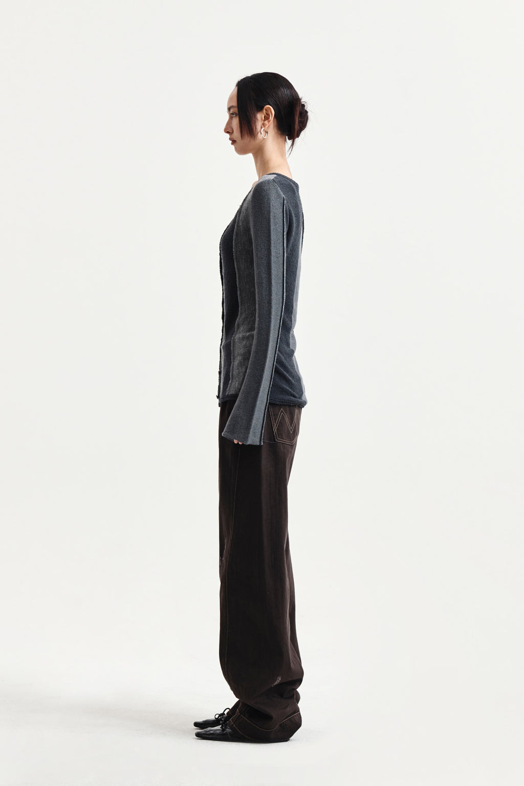 Matin Kim - Color Block Slim Knit Cardigan (Charcoal) product image 7 | TRAB K-Fashion Australia