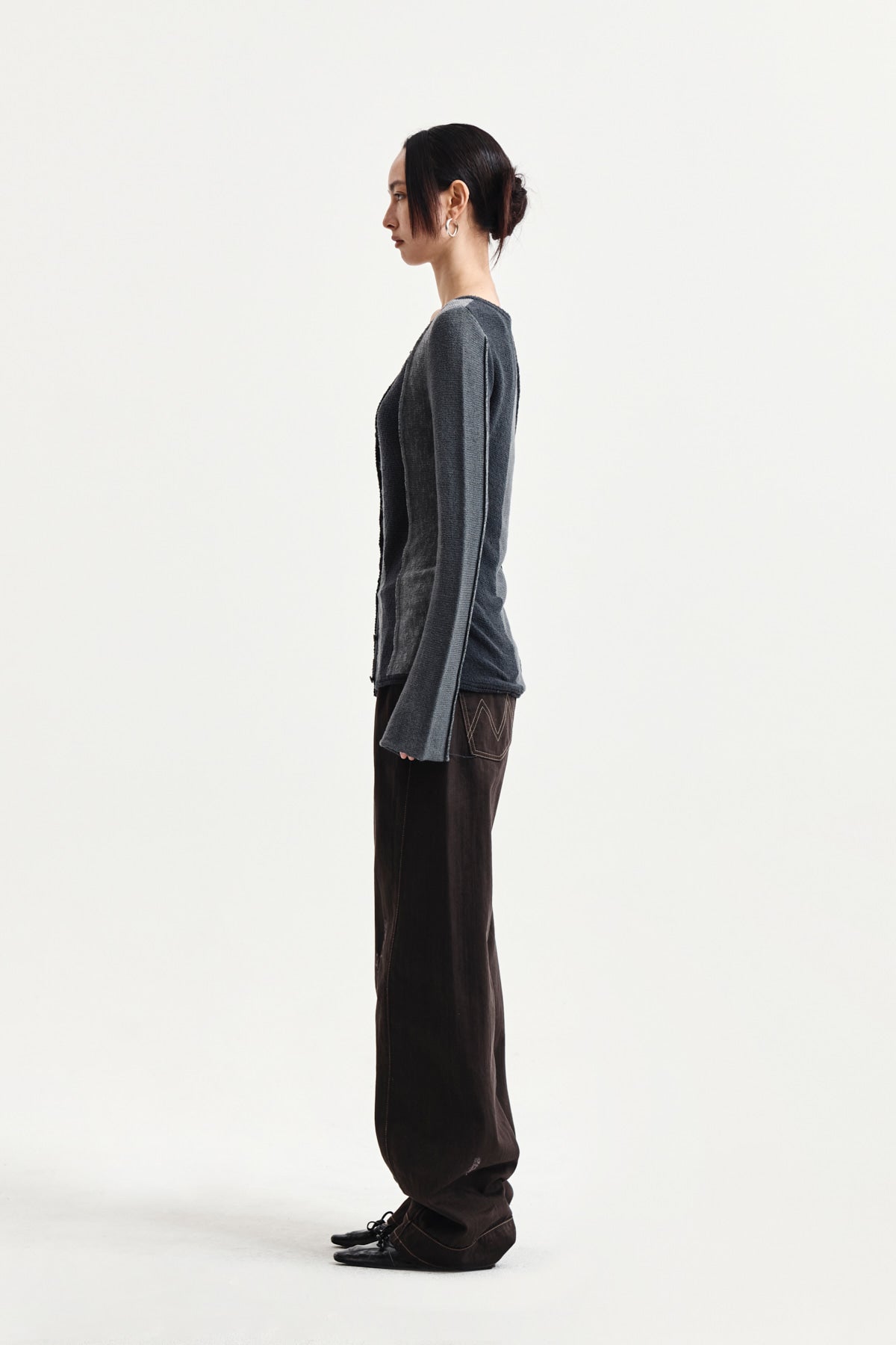 Matin Kim - Color Block Slim Knit Cardigan (Charcoal) product image 7 | TRAB K-Fashion Australia