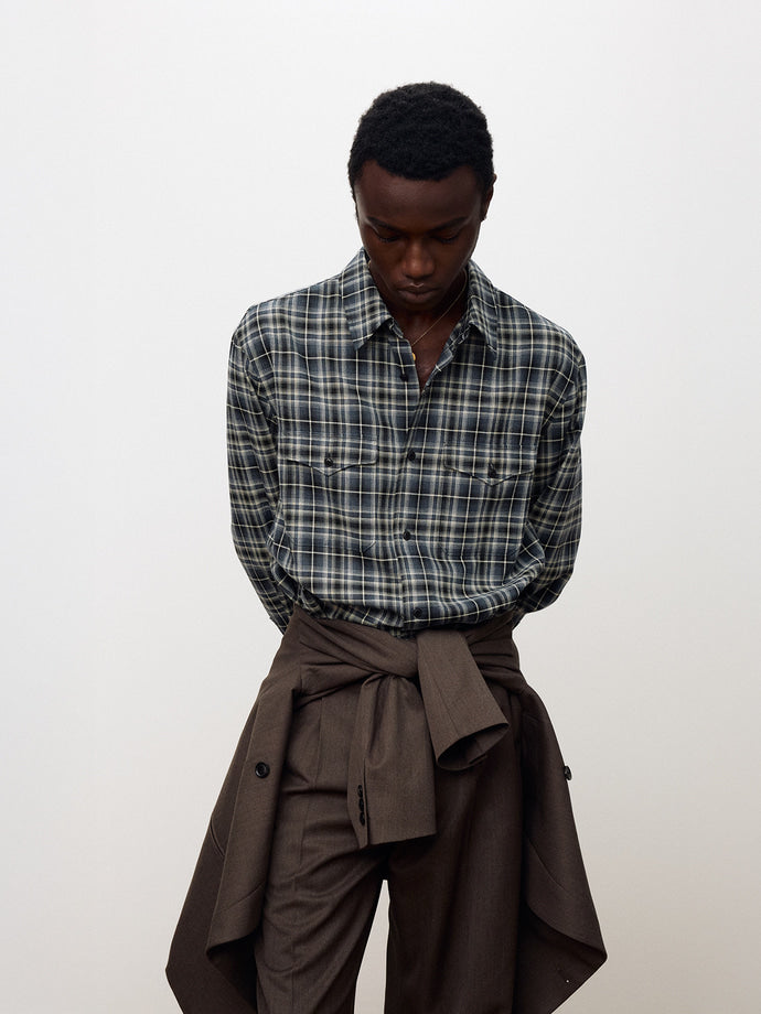 Tonywack - Checked Cotton Double Pocket Shirt (Blue) product image 5 | TRAB K-Fashion Australia