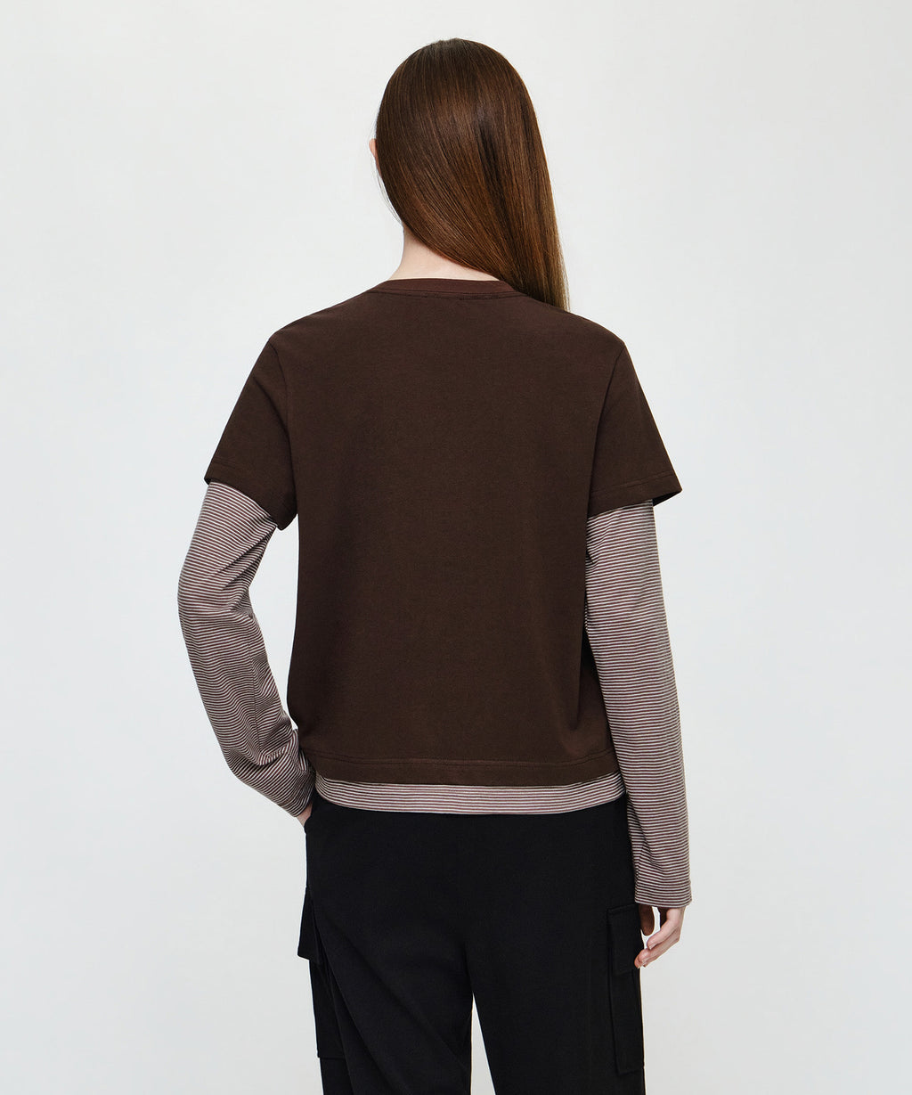 Marithe & Francois Girbaud - Half Sleeve Layered Long Sleeve Tee (Brown) product image 3 | TRAB K-Fashion Australia