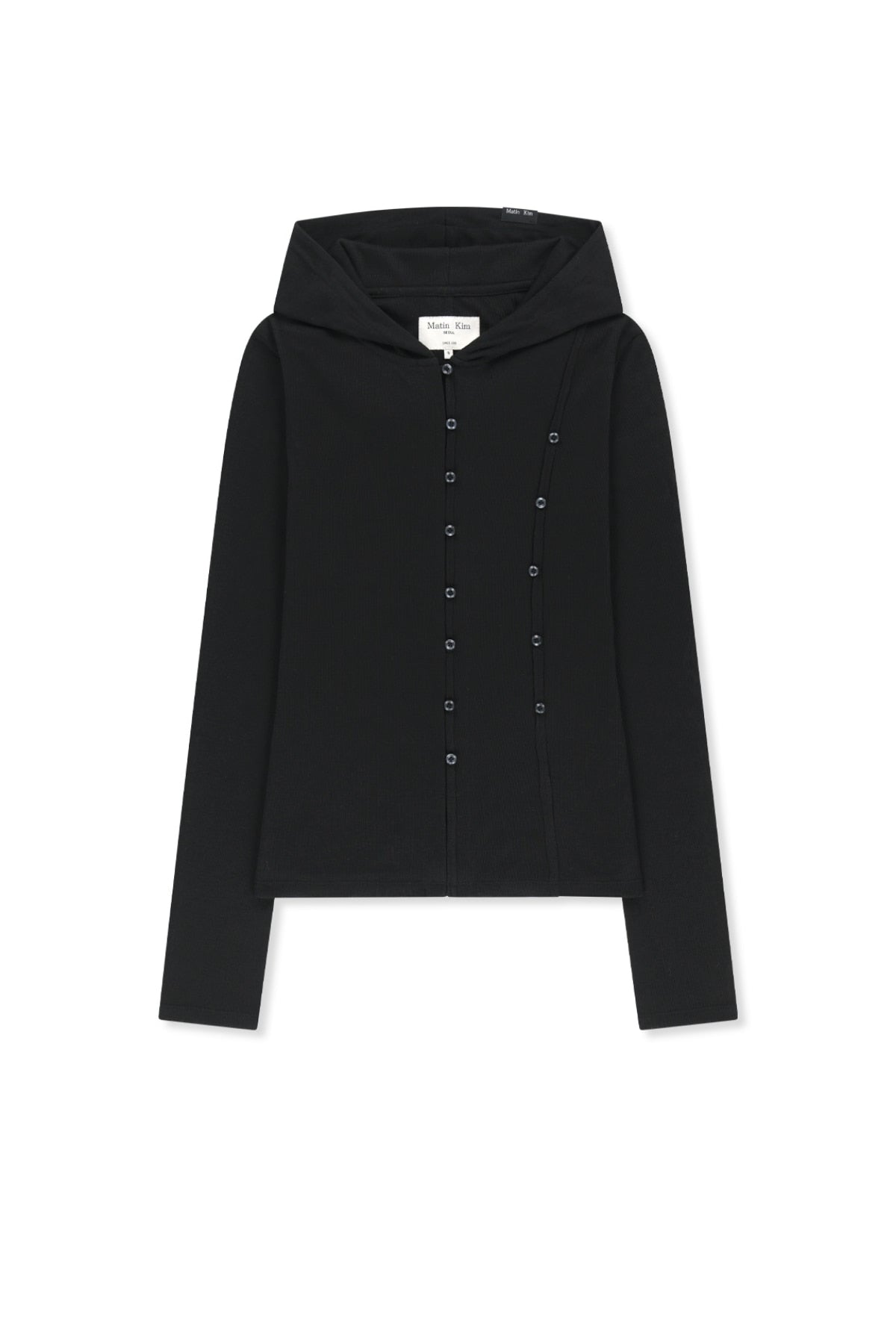 Matin Kim - Double Layer Button Hood Top (Black) product image 1 | TRAB K-Fashion Australia