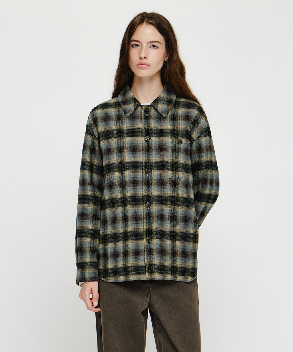 Marithe & Francois Girbaud - Micro Classic Logo Flannel Check Shirt Padded Jacket (Brown) product image 1 | TRAB K-Fashion Australia