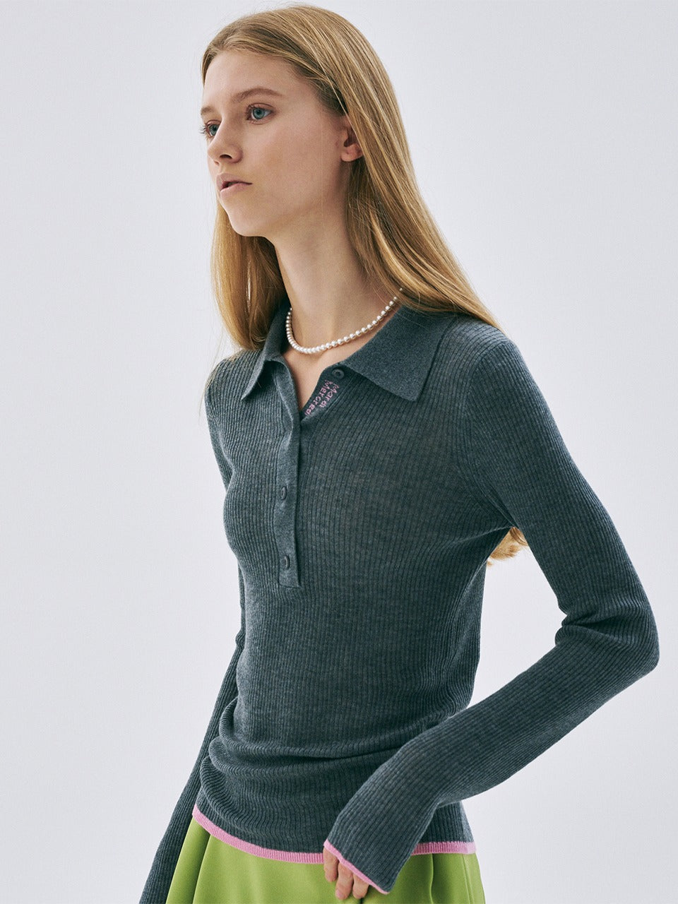 Mardi Mercredi - Ribbed Knit Slimfit Top (Charcoal) product image 1 | TRAB K-Fashion Australia