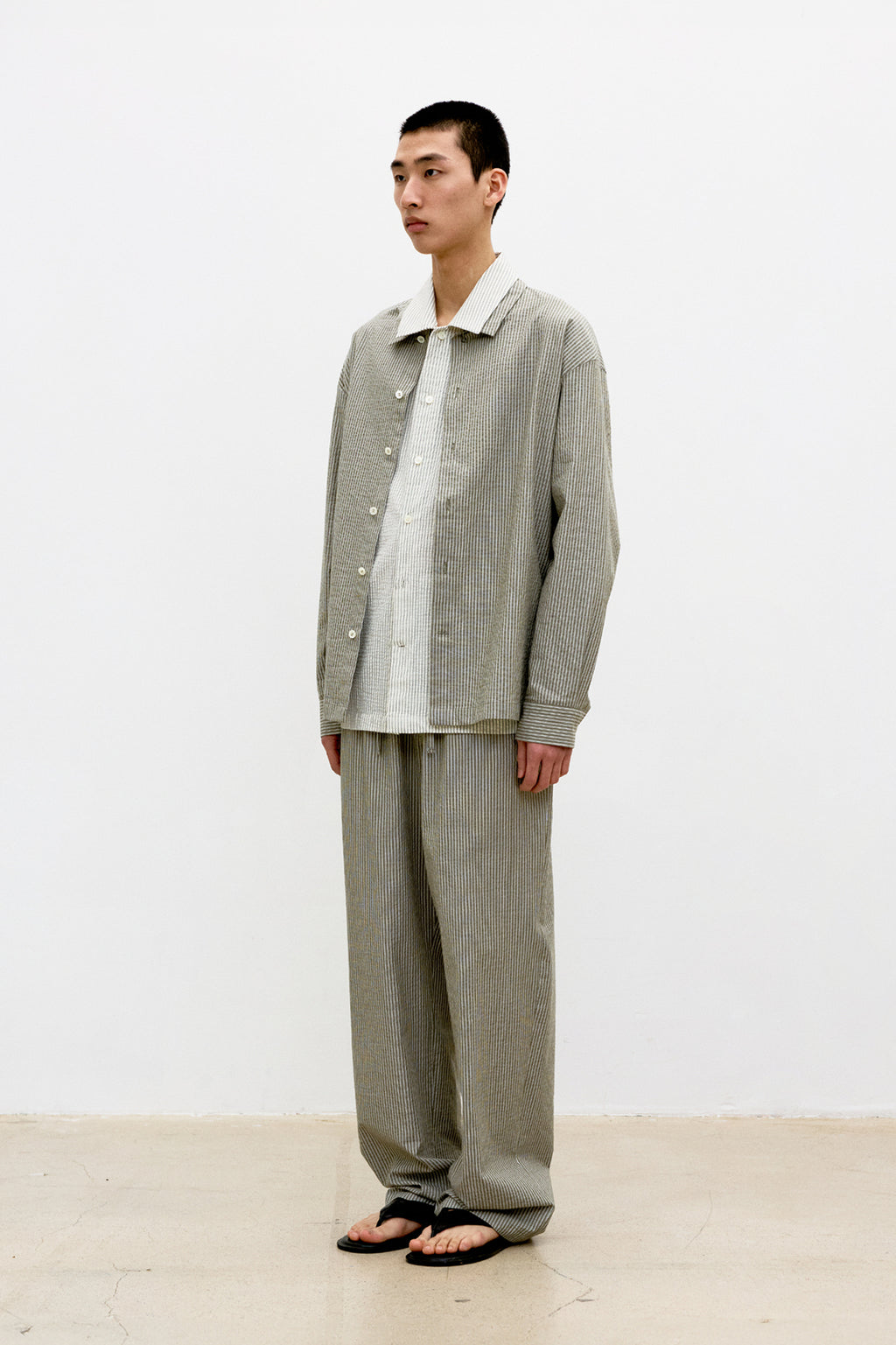 Coor - Stripe Cotton Lounge Shirt (Khaki) product image 3 | TRAB K-Fashion Australia