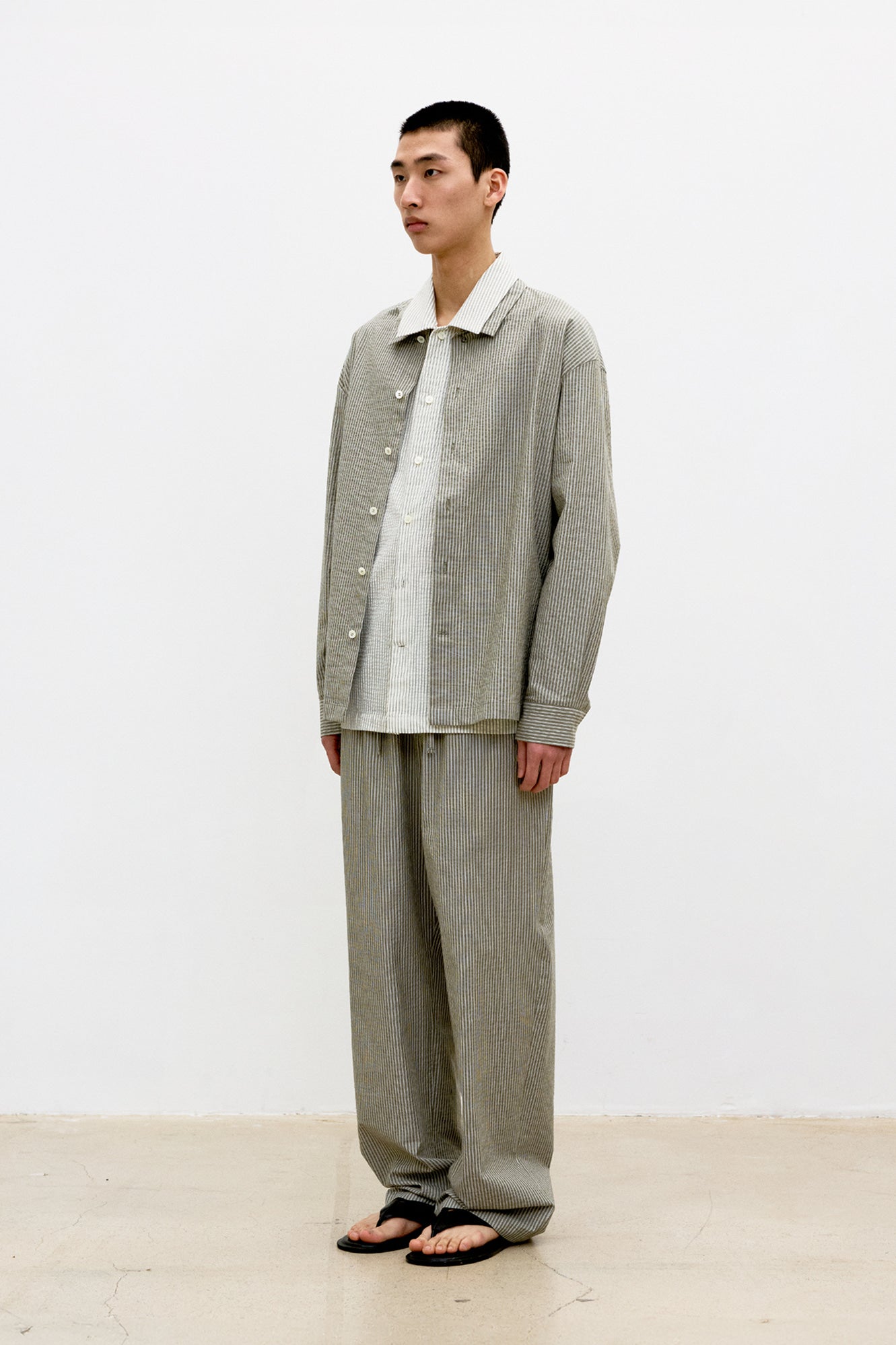 Coor - Stripe Cotton Lounge Shirt (Khaki) product image 3 | TRAB K-Fashion Australia
