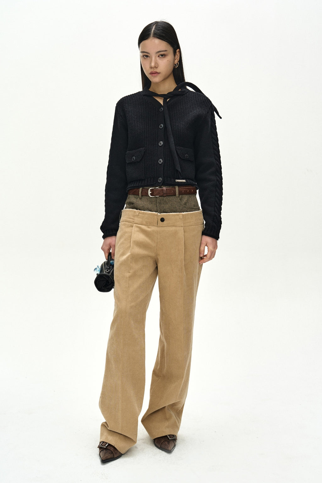 Andersson Bell - Scarf Tie Knit Cardigan (Black) product image 2 | TRAB K-Fashion Australia