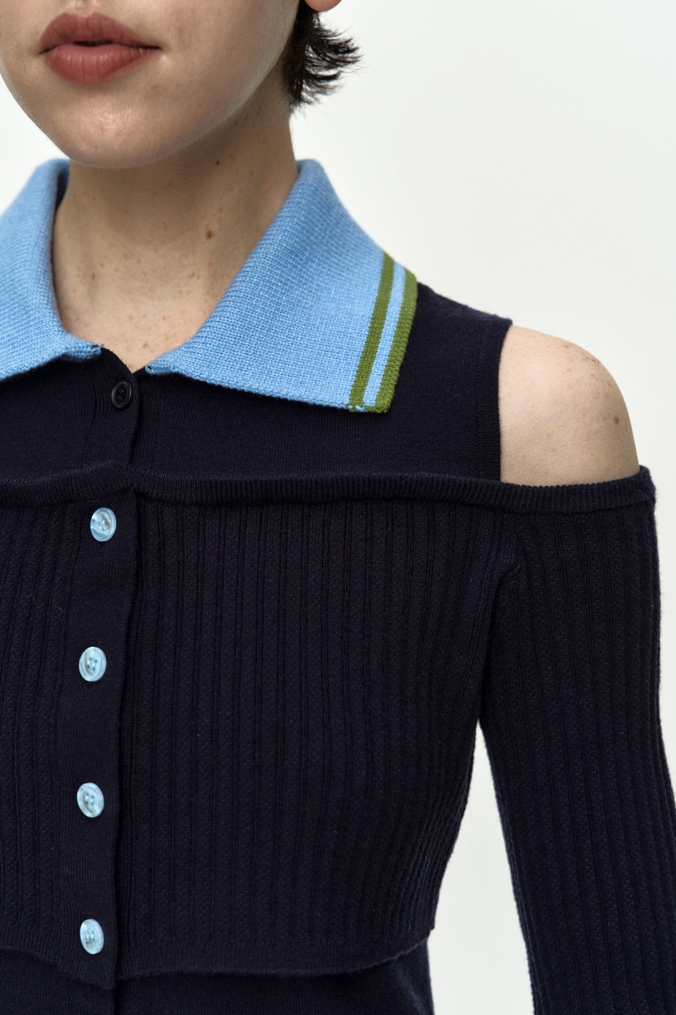 Andersson Bell - Layered Off-Shoulder Collar Top (Navy/Blue) product image 5 | TRAB K-Fashion Australia