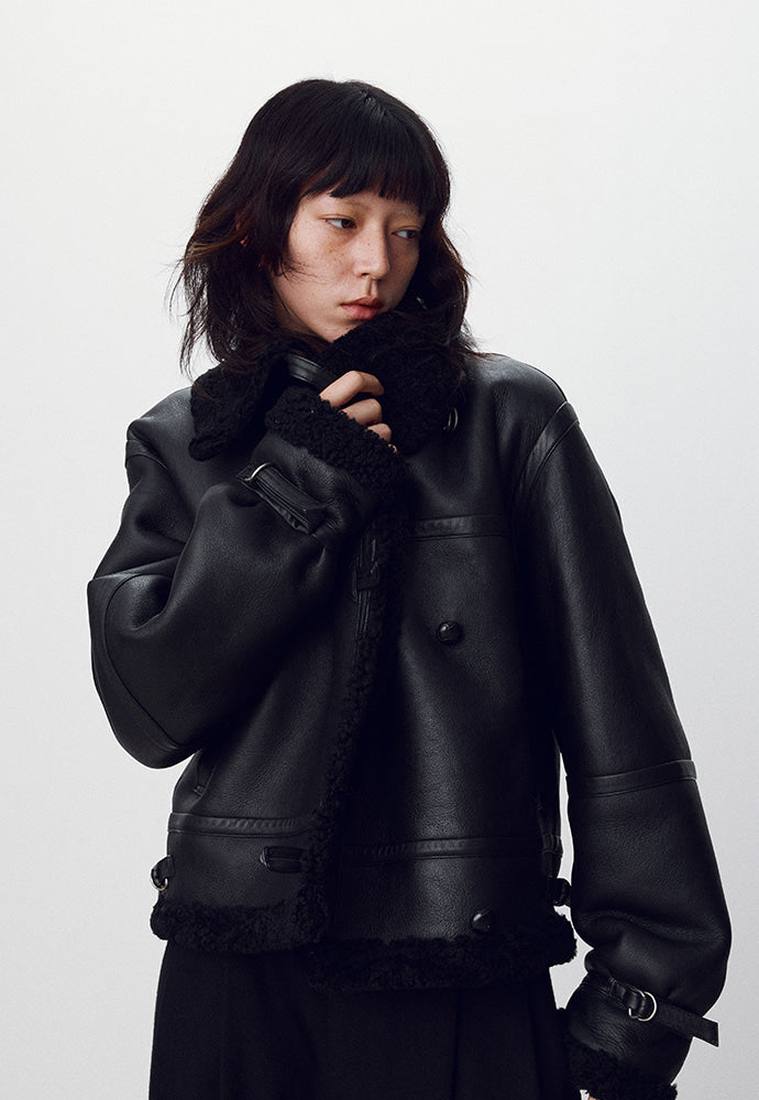 Tonywack - Lamb Leather Shearling Aviator Jacket (Black) product image 6 | TRAB K-Fashion Australia