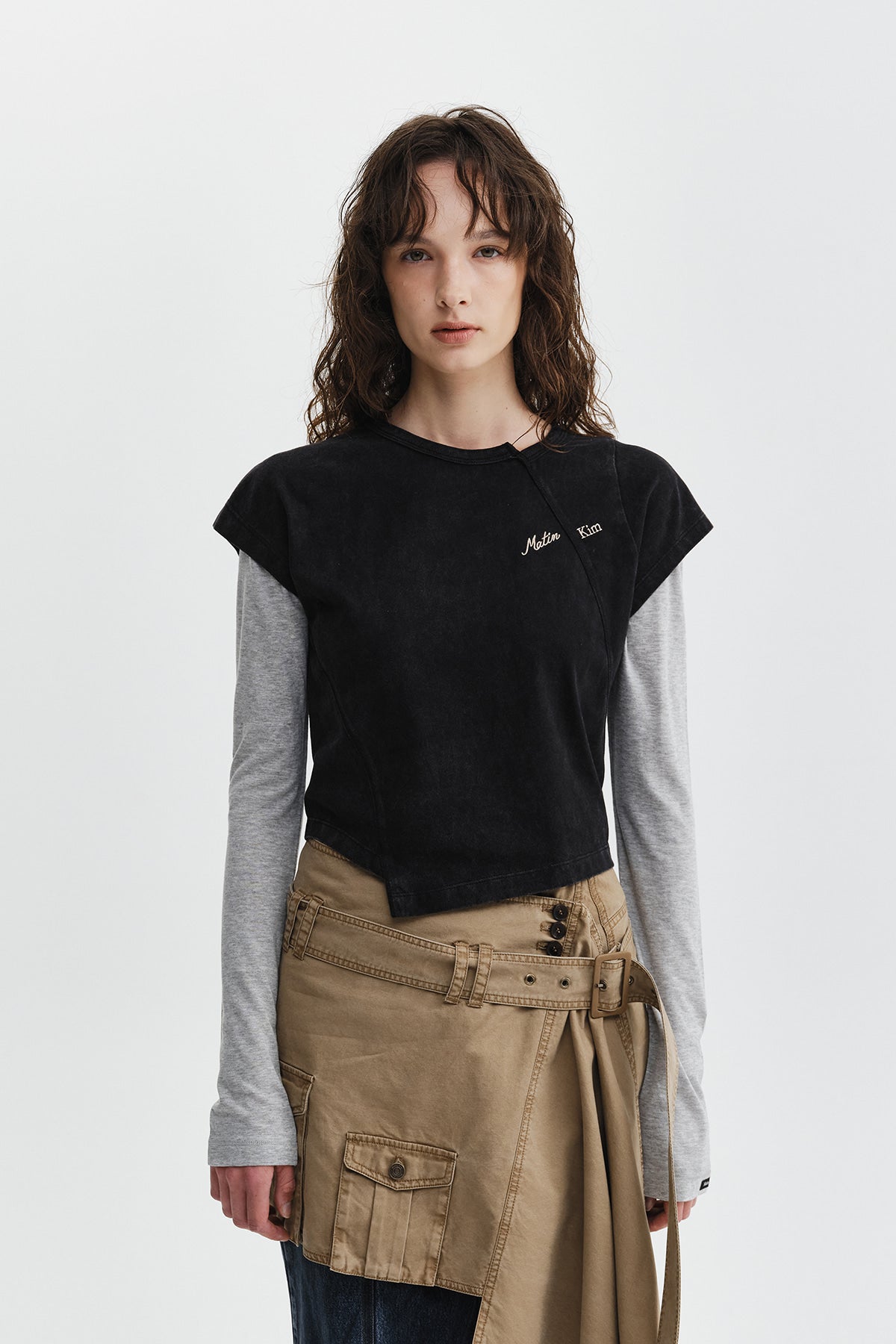 Matin Kim - Curved Cut Slim Top (Black) product image 12 | TRAB K-Fashion Australia
