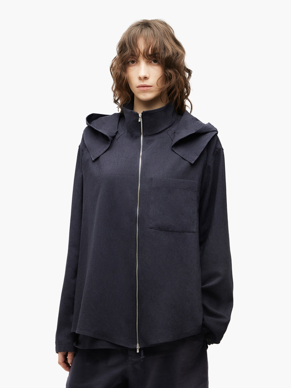 Jiyong Kim - Hooded Layered Zip-Up Shirt (Navy) product image 4 | TRAB K-Fashion Australia