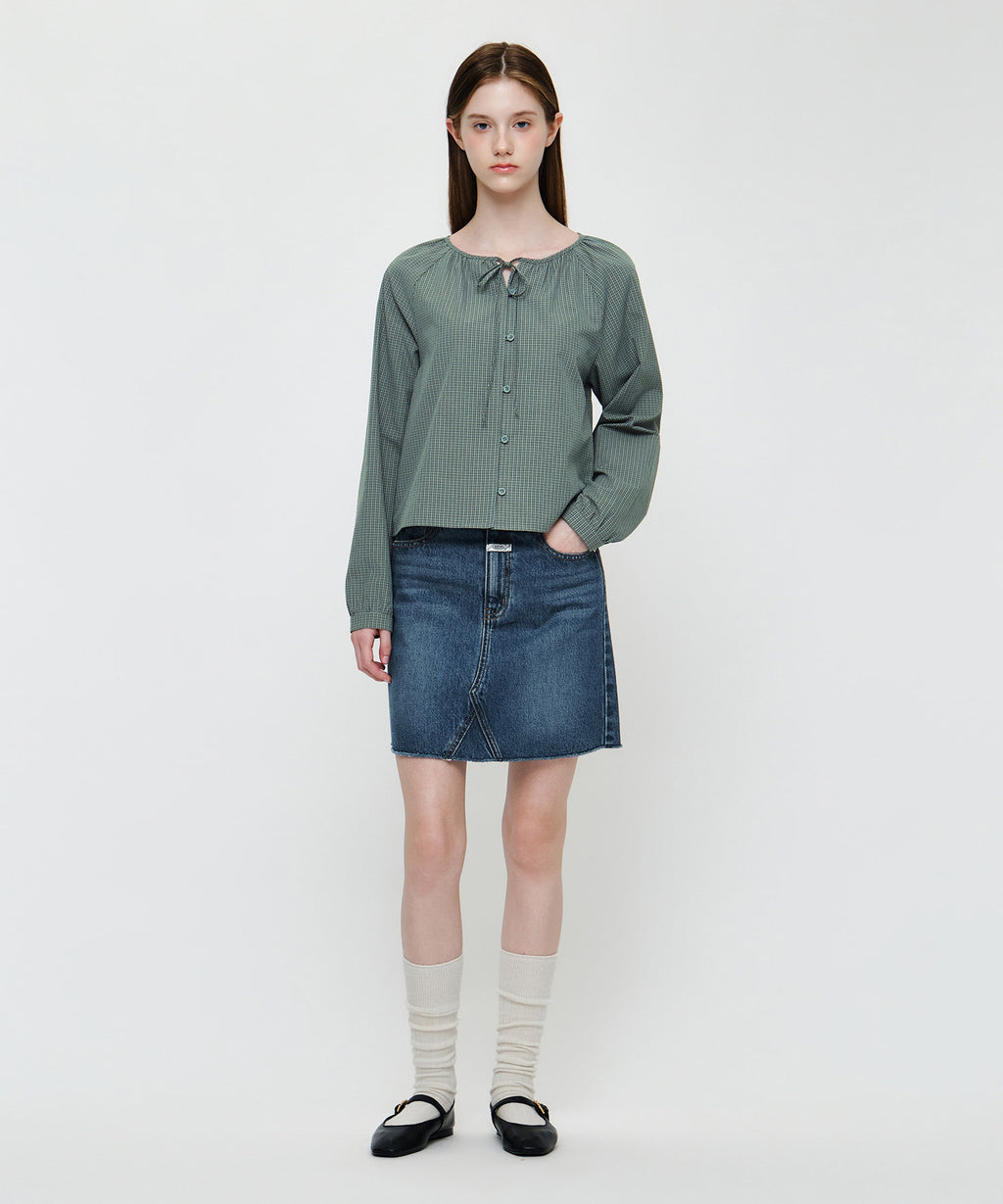 Marithe & Francois Girbaud - Check Ribbon Crop Blouse (Vintage Blue) product image 5 | TRAB K-Fashion Australia