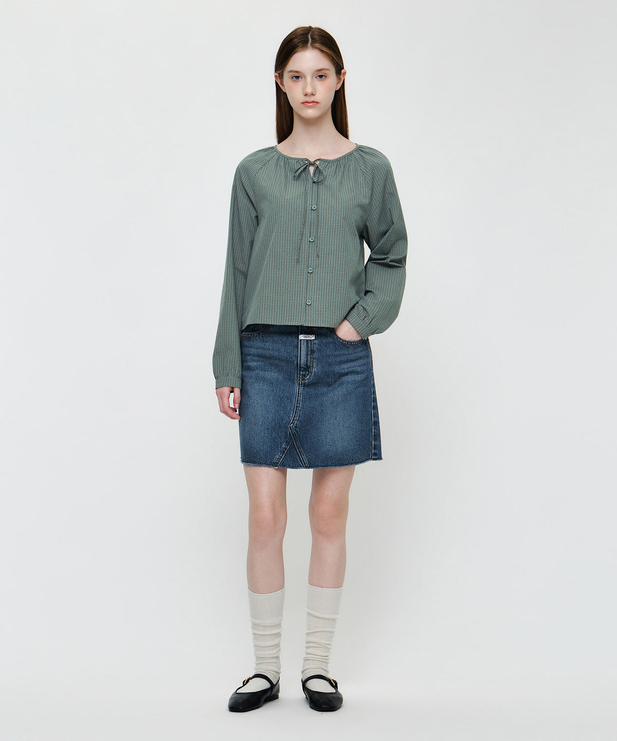 Marithe & Francois Girbaud - Check Ribbon Crop Blouse (Vintage Blue) product image 5 | TRAB K-Fashion Australia