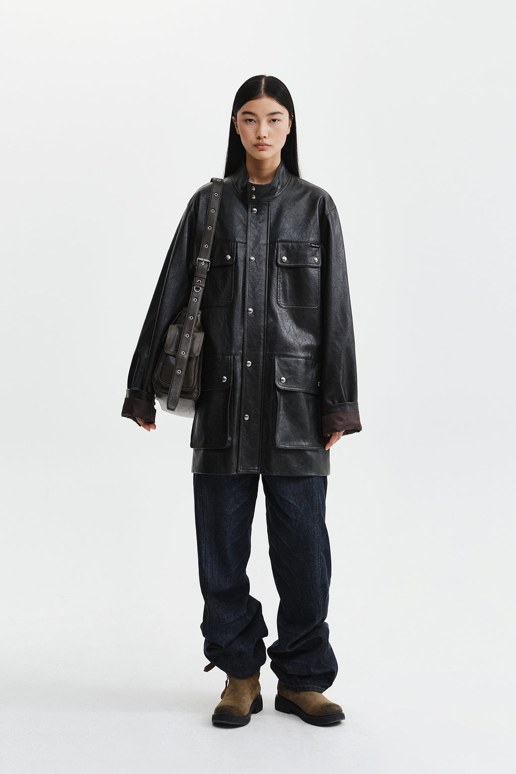 Matin Kim - Faux Leather Safari Jacket (Brown) product image 11 | TRAB K-Fashion Australia