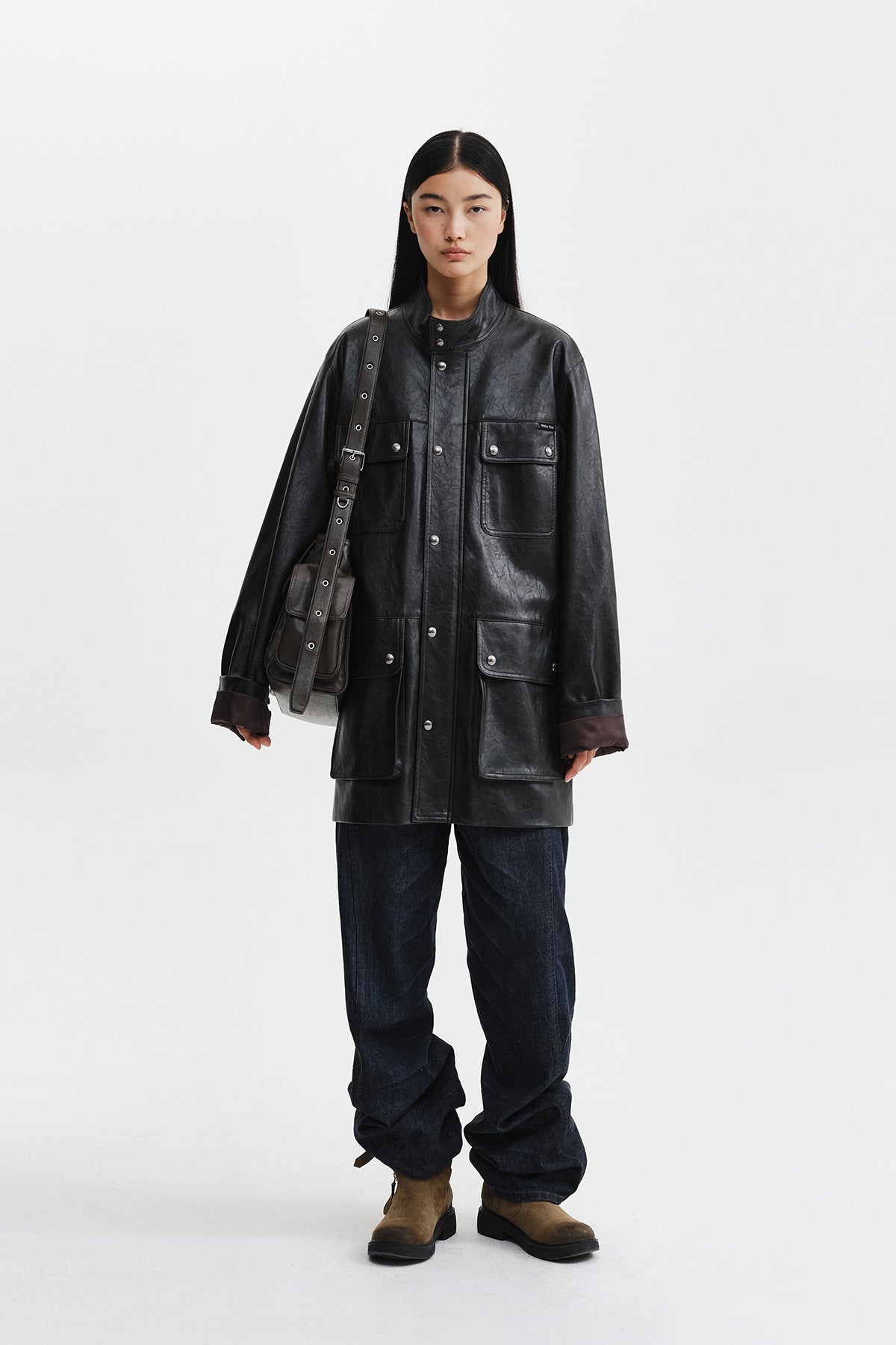 Matin Kim - Faux Leather Safari Jacket (Brown) product image 11 | TRAB K-Fashion Australia