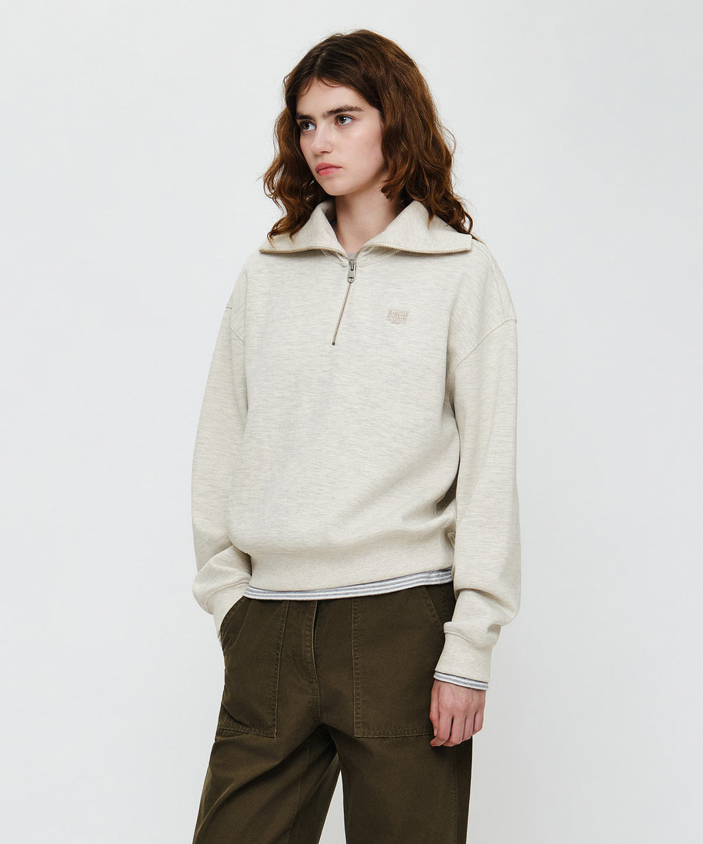 Marithe & Francois Girbaud - Micro Classic Logo Quarter Zipup Sweatshirt (Oatmeal) product image 2 | TRAB K-Fashion Australia