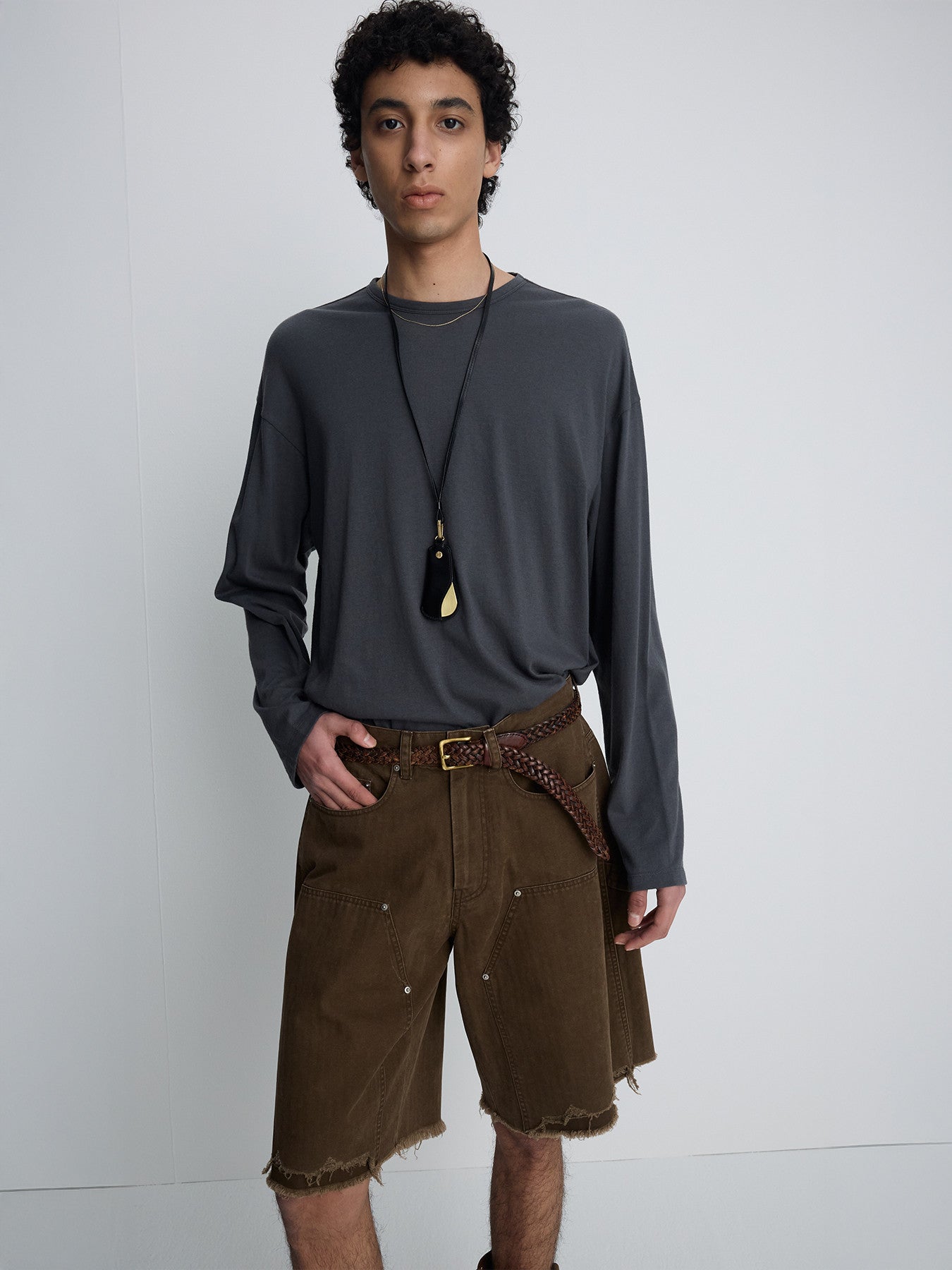 Tonywack - Hand Distressed Hbt Double Knee Shorts (Faded Brown) product image 2 | TRAB K-Fashion Australia