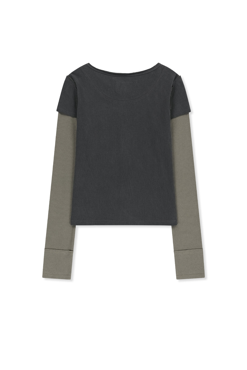Matin Kim - Faded Color Block Layered Button Top (Charcoal) product image 2 | TRAB K-Fashion Australia
