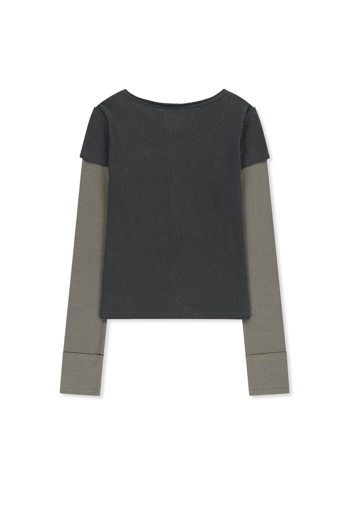 Matin Kim - Faded Color Block Layered Button Top (Charcoal) product image 2 | TRAB K-Fashion Australia