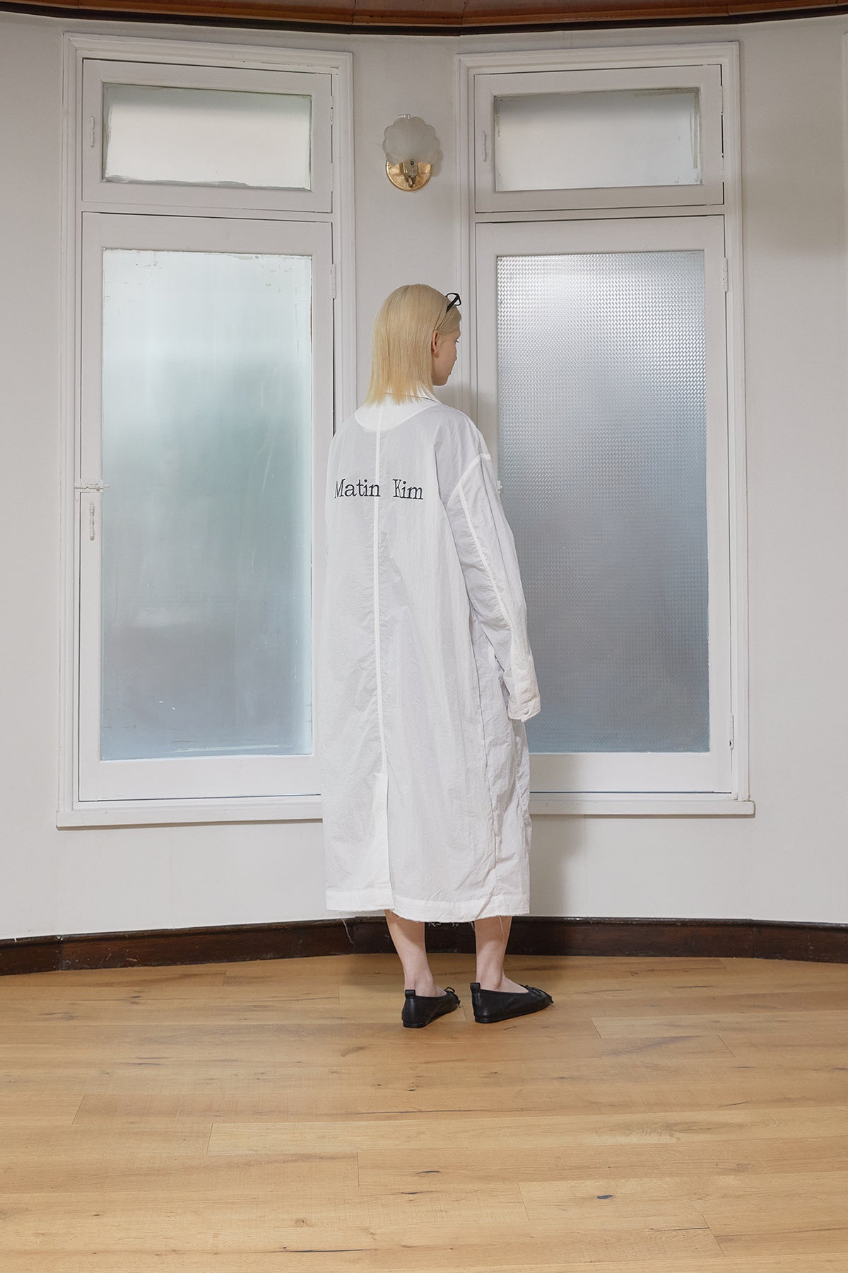 Matin Kim - Back Logo Point Nylon Long Coat (White) product image 11 | TRAB K-Fashion Australia