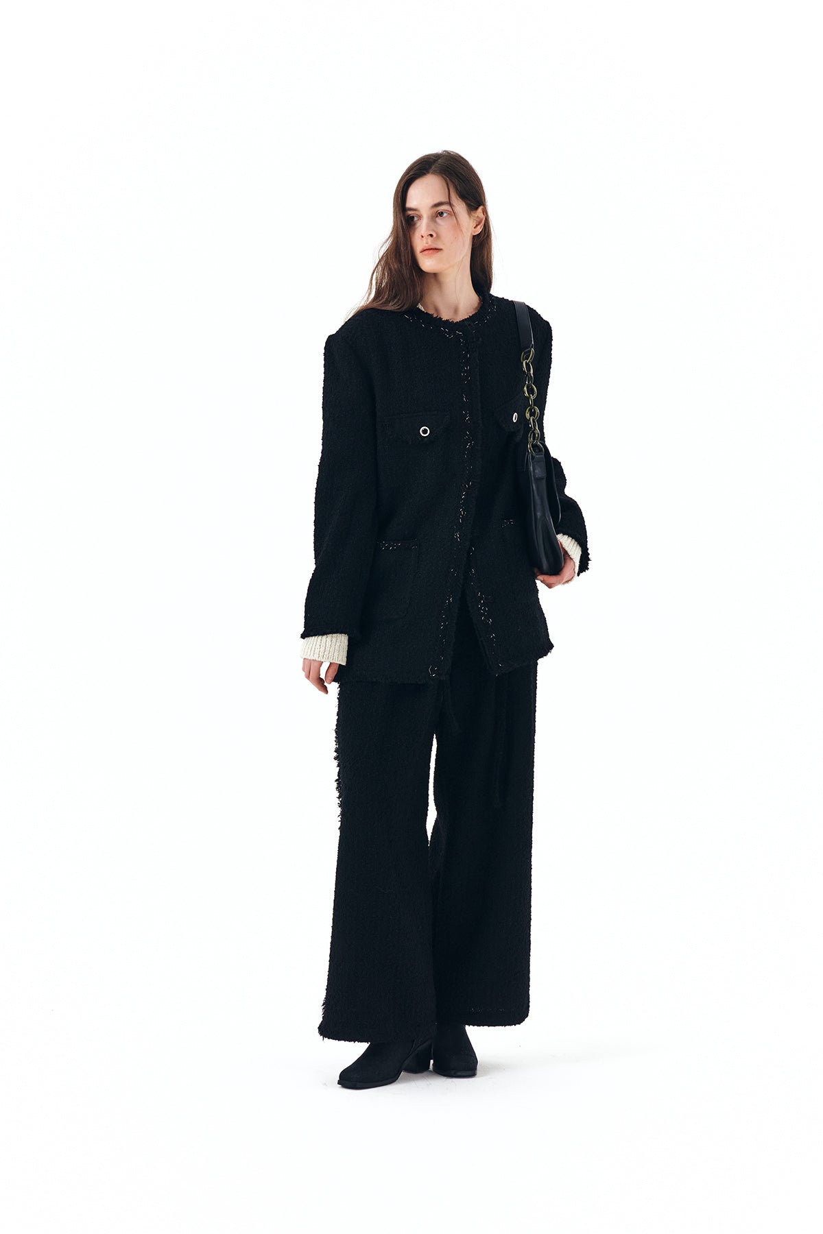 Matin Kim - Tweed String Wide Trouser (Black) product image 9 | TRAB K-Fashion Australia