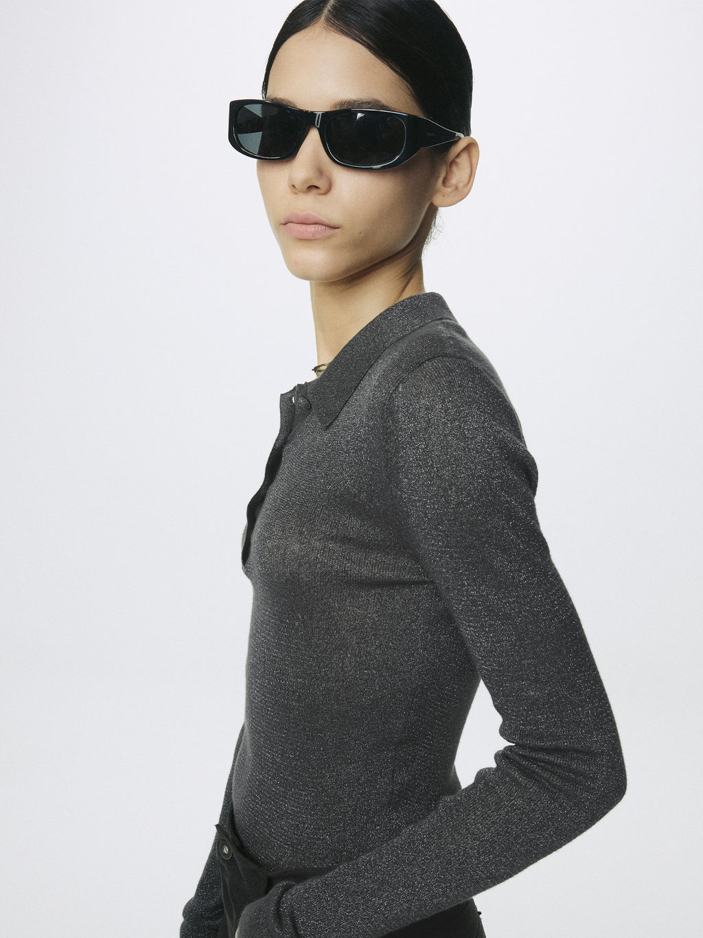 Tonywack - Glitter Ribbed Knit Polo Shirt (Charcoal) product image 6 | TRAB K-Fashion Australia