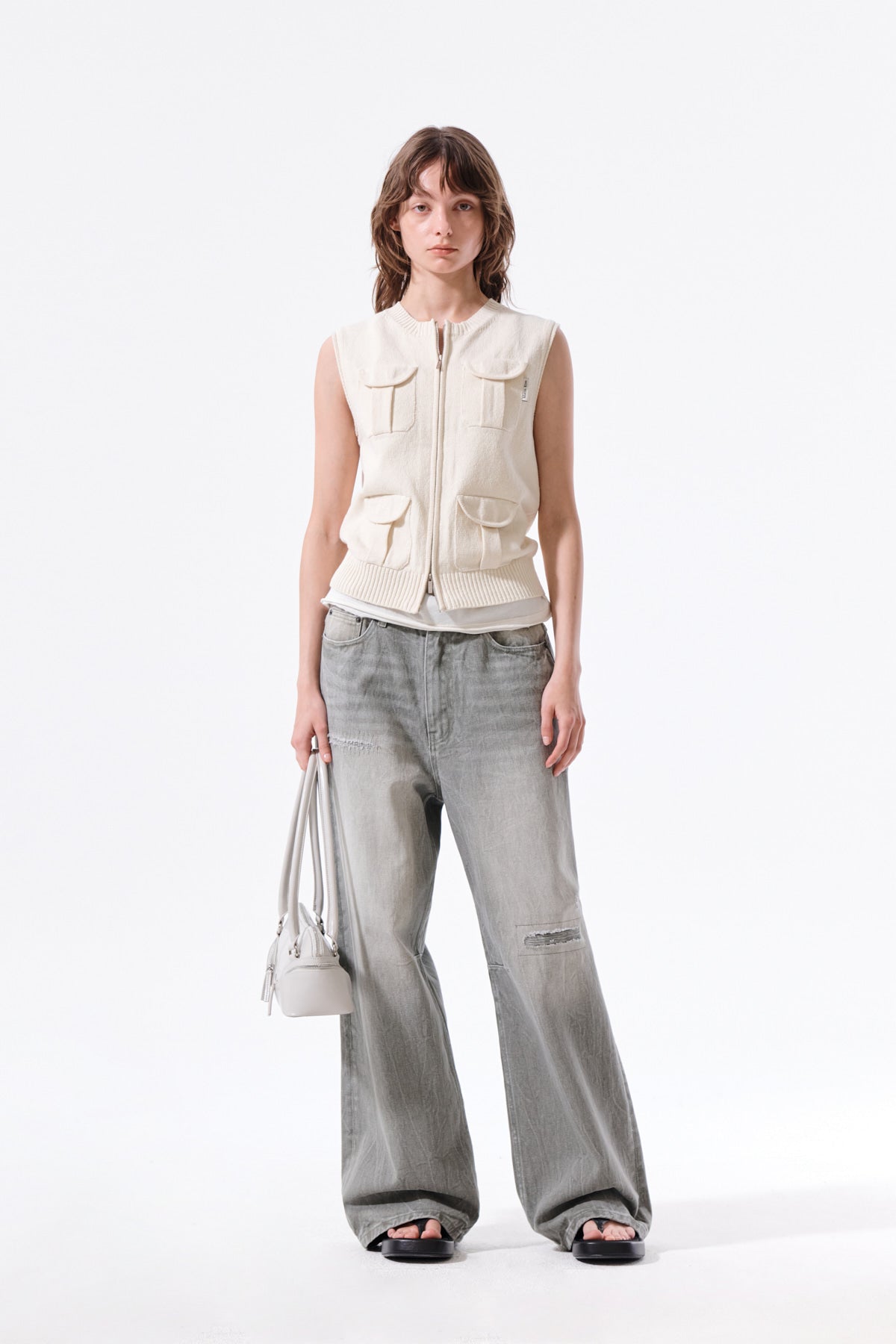 Matin Kim - Pocket Washed Knit Vest (Light Beige) product image 9 | TRAB K-Fashion Australia