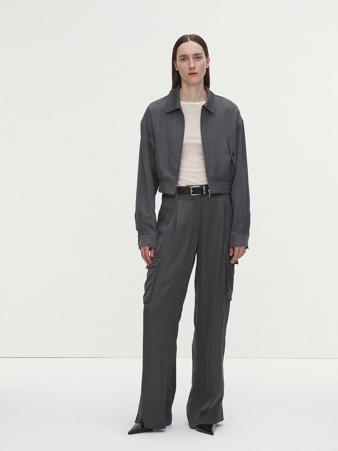 Tonywack - Loose-Fit Satin Cargo Pants (Carbon Grey) product image 1 | TRAB K-Fashion Australia