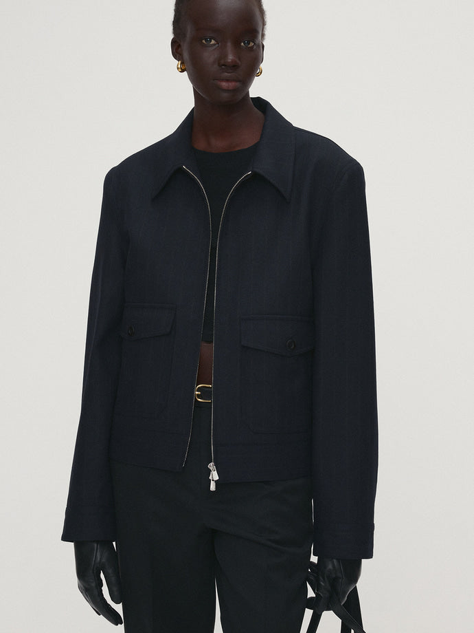 Tonywack - Virgin Wool Military Blouson Jacket (Navy Stripe) product image 1 | TRAB K-Fashion Australia