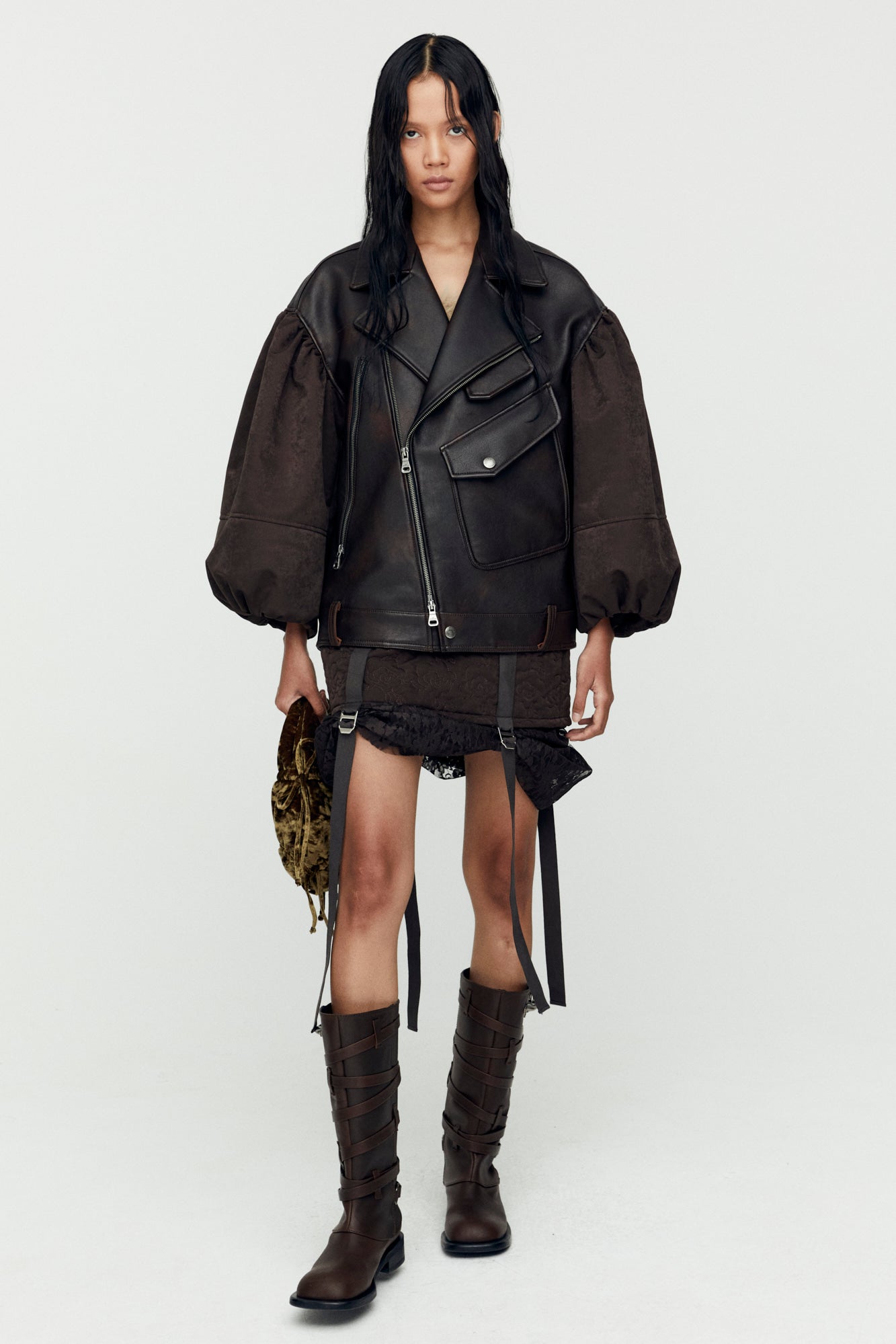 Andersson Bell - Maeve Puff Sleeves Leather Jacket (Brown) product image 2 | TRAB K-Fashion Australia