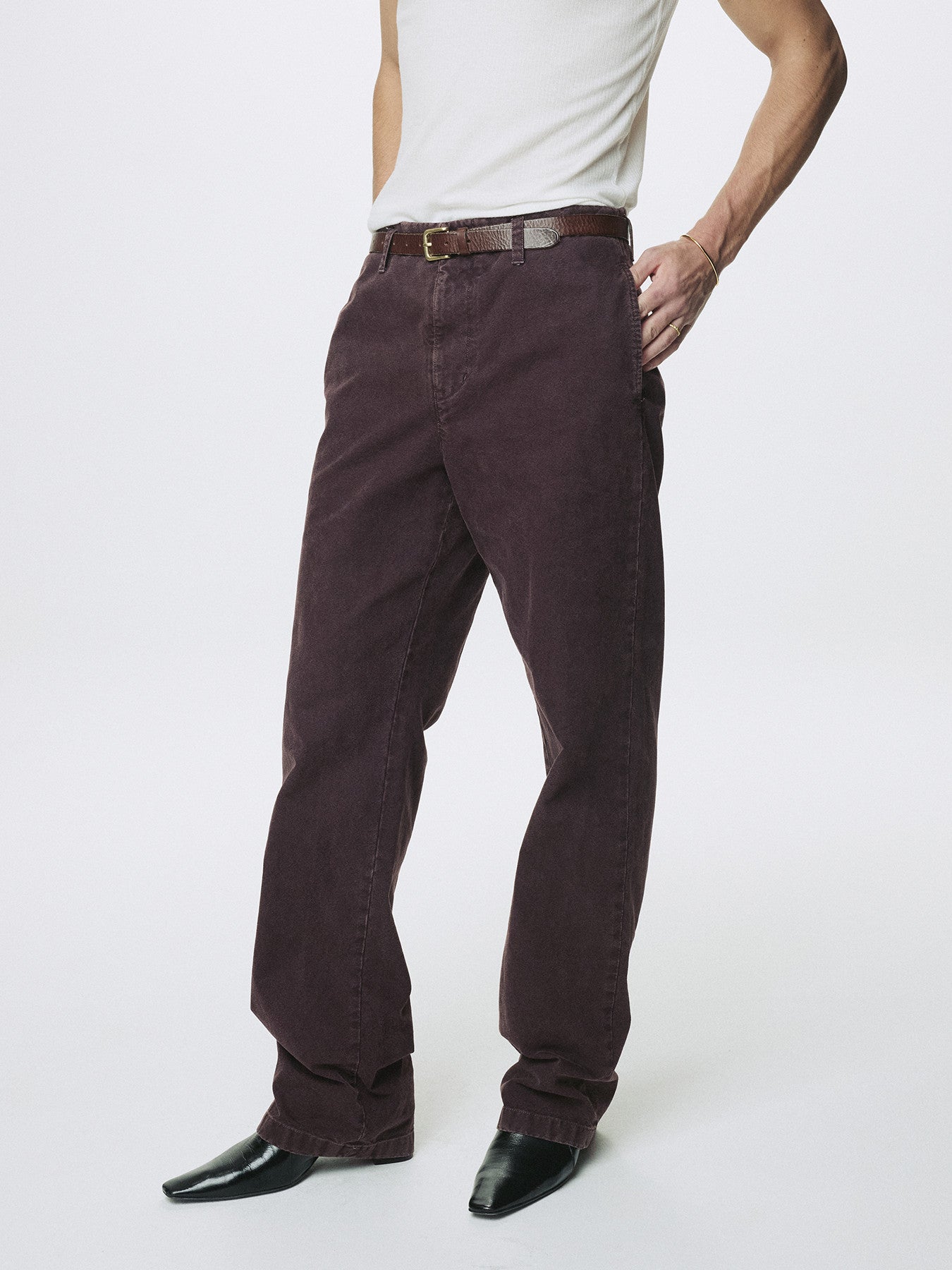 Tonywack - Garment Dyed Cotton Straight Pants (Faded Burgundy) product image 1 | TRAB K-Fashion Australia
