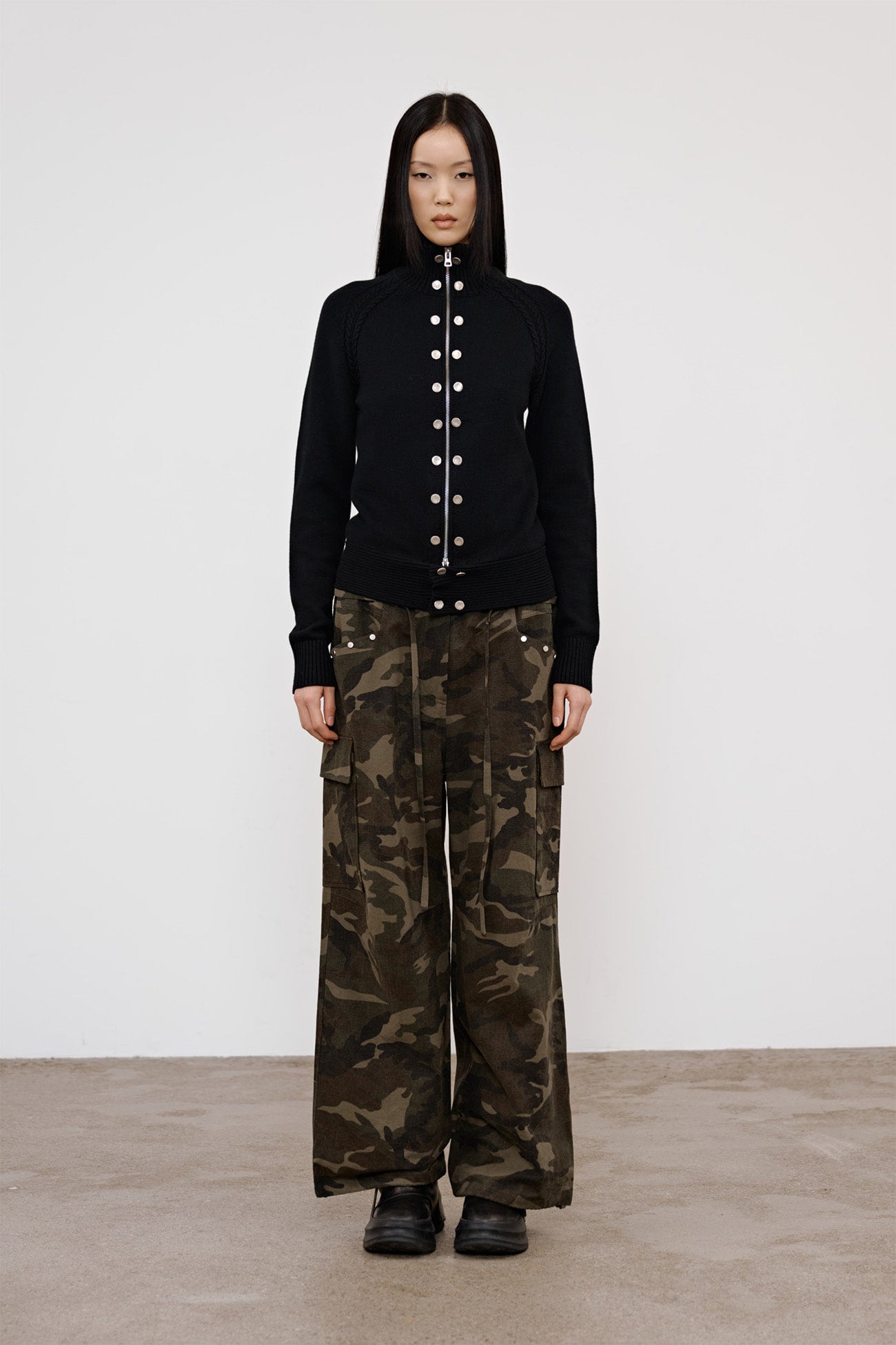 Deinet - High-Neck Stud Knit Outer (Black) product image 1 | TRAB K-Fashion Australia