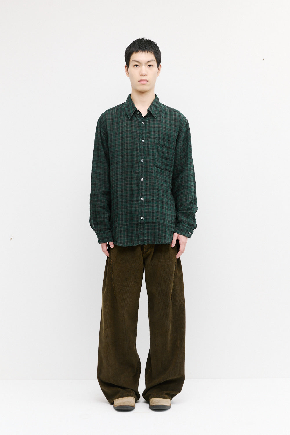 Hatchingroom - Museum Shirt Check Linen Dyed Dark (Green) product image 3 | TRAB K-Fashion Australia