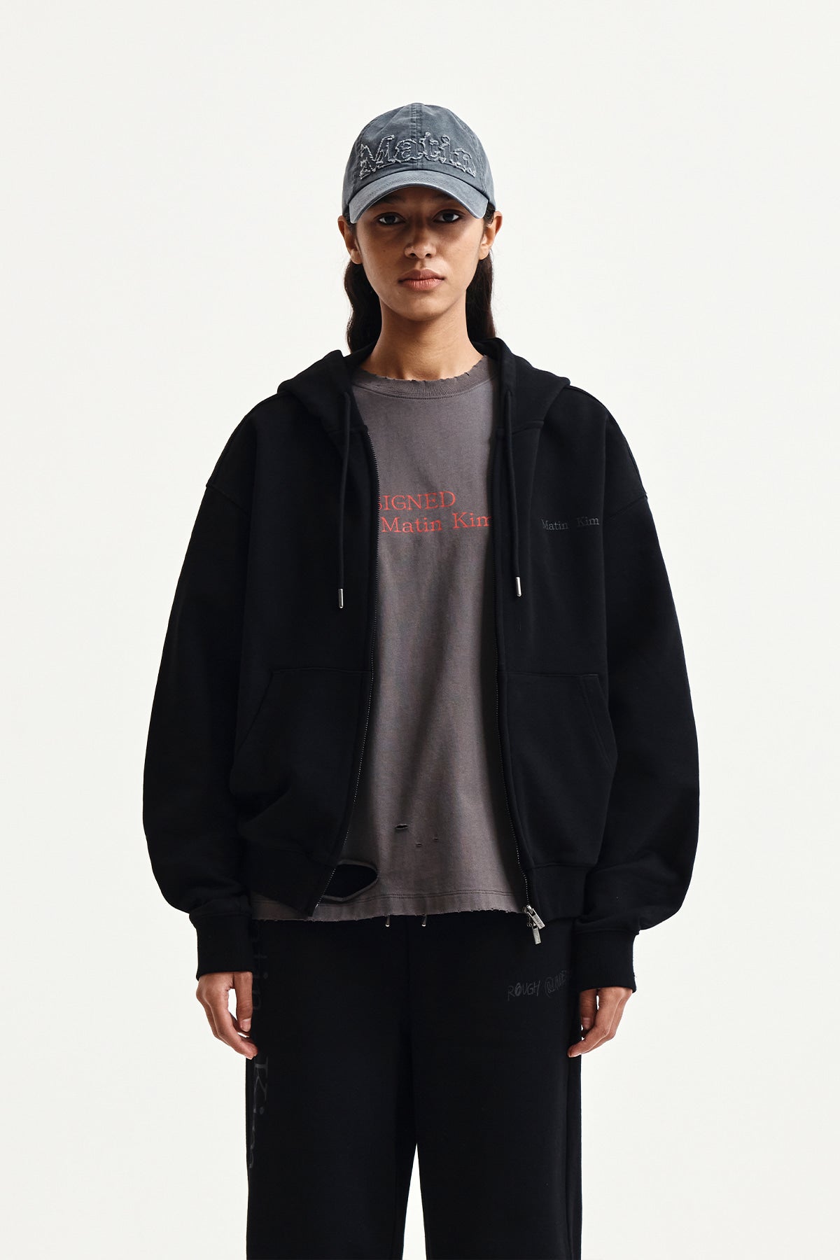 Matin Kim - Back Logo Essential Hoody Zip Up (Black) product image 6 | TRAB K-Fashion Australia