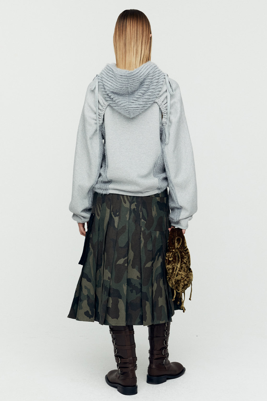 Andersson Bell - (essential) Cut Out Shirring Hoodie (Melange Grey) product image 2 | TRAB K-Fashion Australia