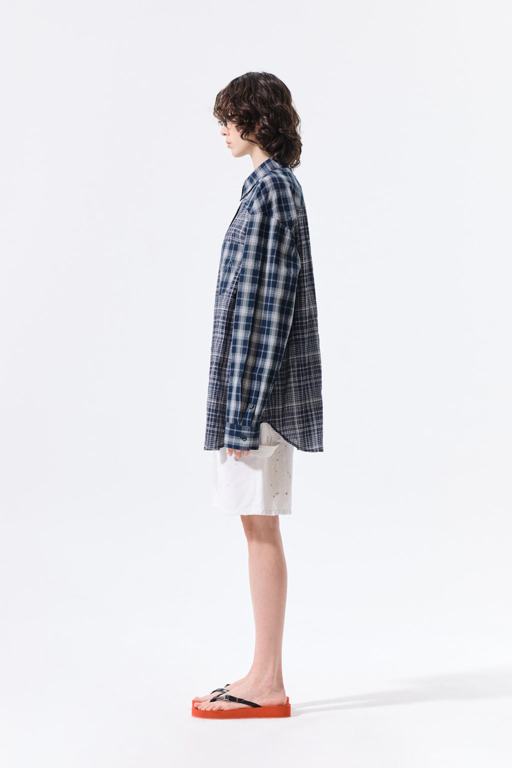 Matin Kim - Mixed Check Over Fit Shirt (Navy) product image 8 | TRAB K-Fashion Australia