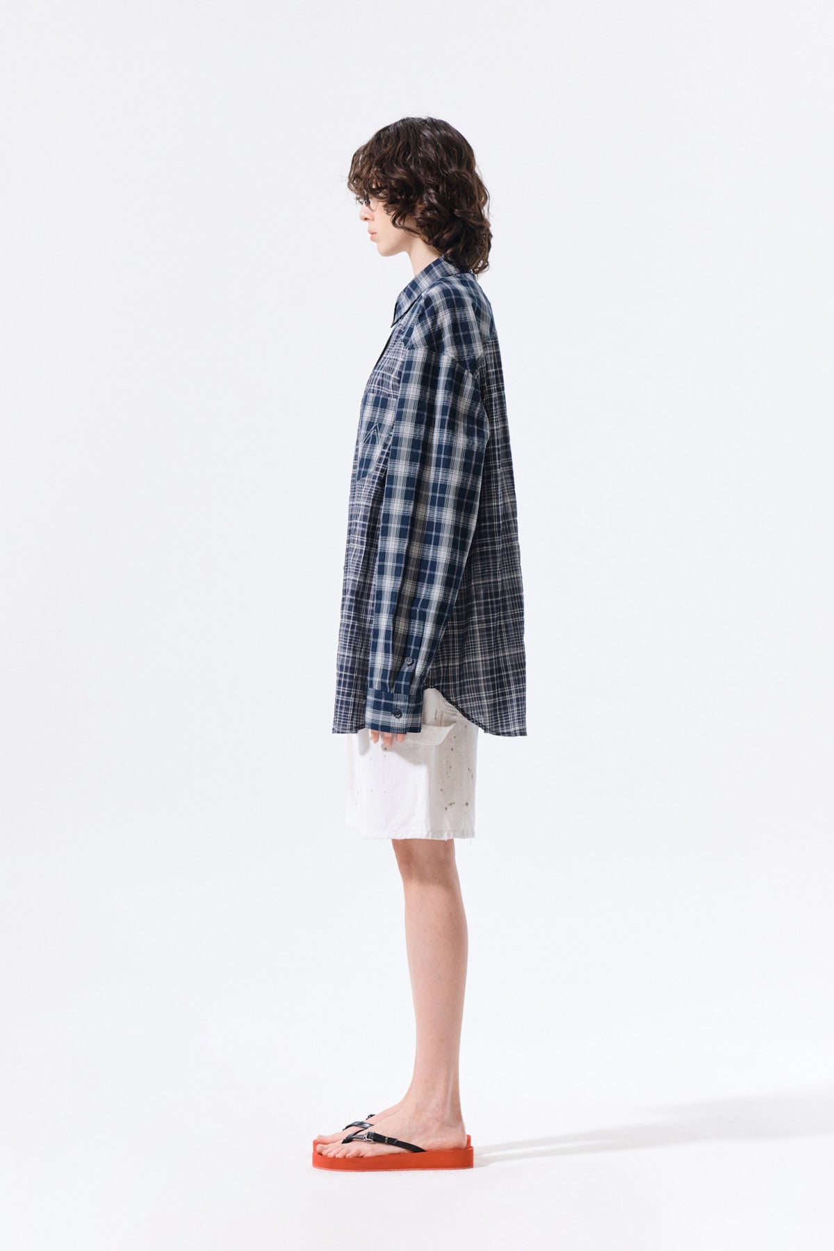 Matin Kim - Mixed Check Over Fit Shirt (Navy) product image 8 | TRAB K-Fashion Australia