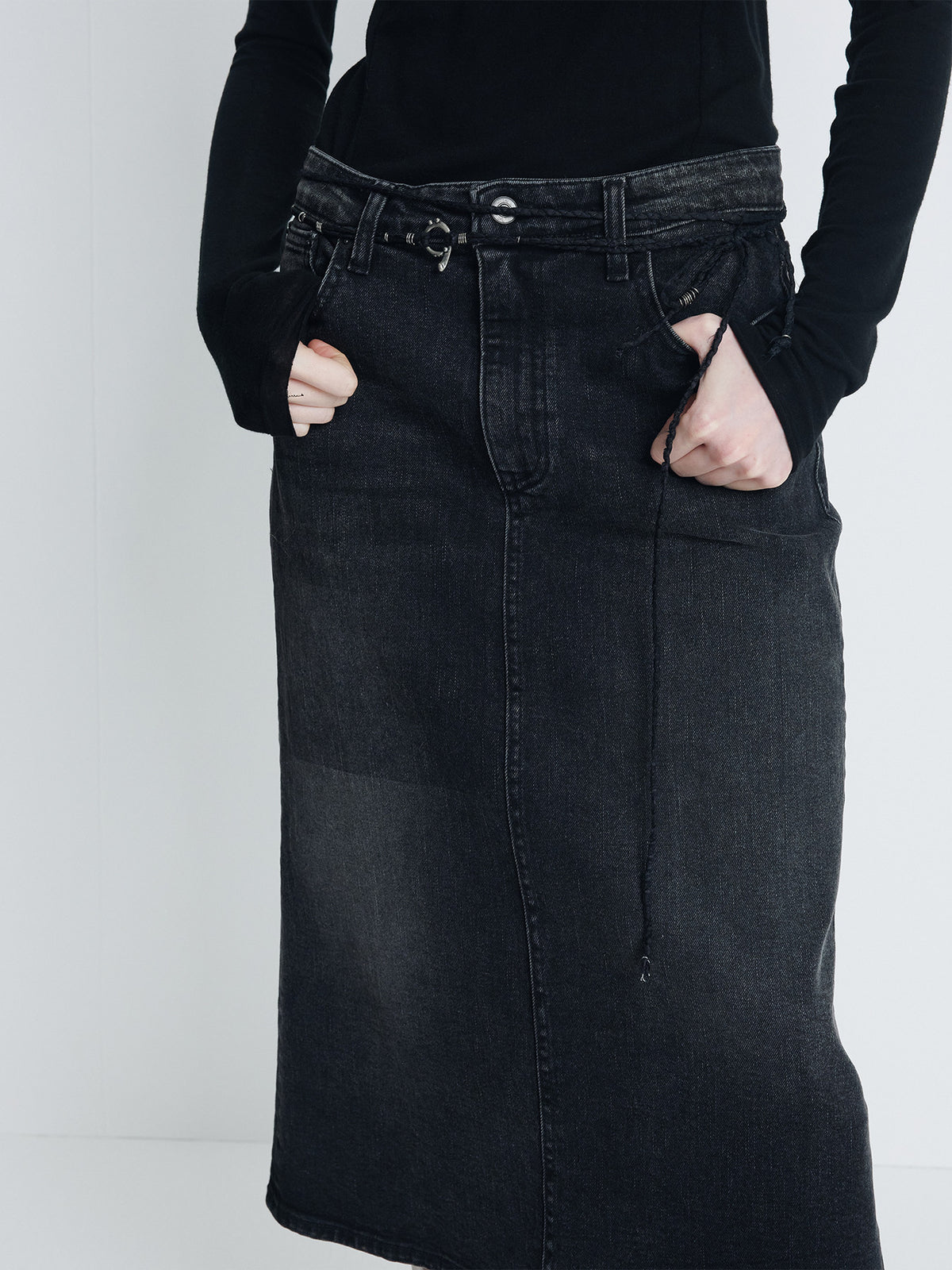 Tonywack - Denim Midi Skirt (Washed Black) product image 3 | TRAB K-Fashion Australia