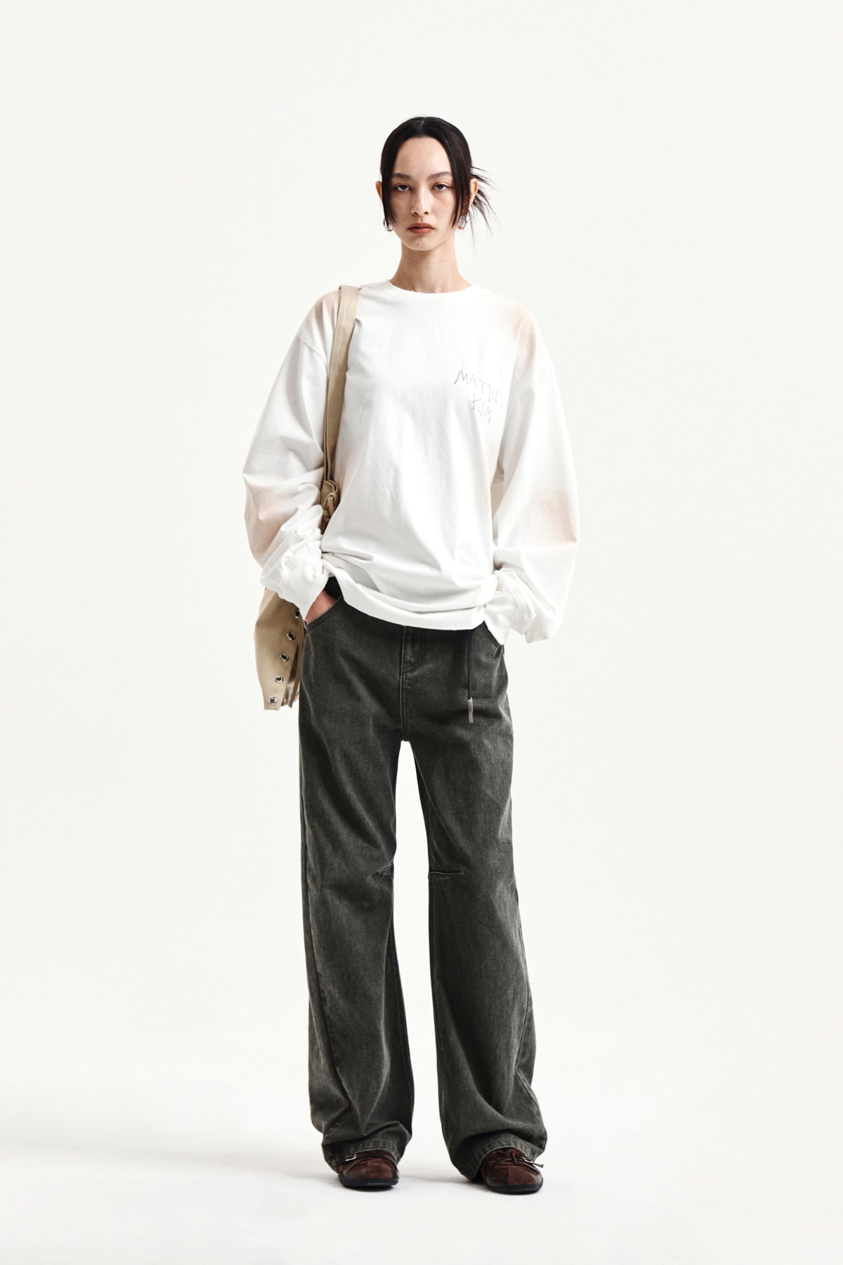 Matin Kim - Vintage Washed Logo Top (Ivory) product image 9 | TRAB K-Fashion Australia