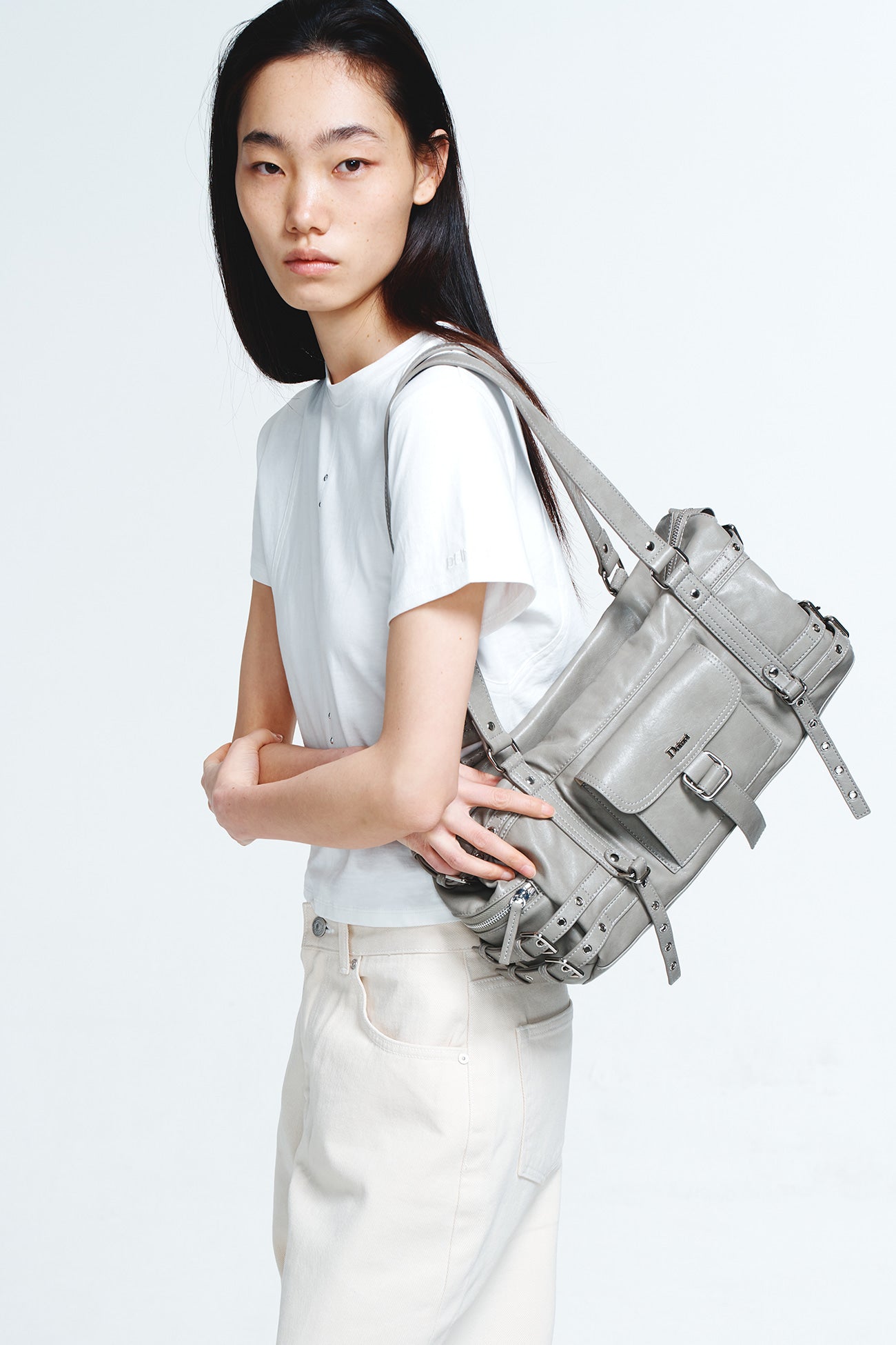 Deinet - Belted Pocket Shoulder Bag (Grey) product image 1 | TRAB K-Fashion Australia