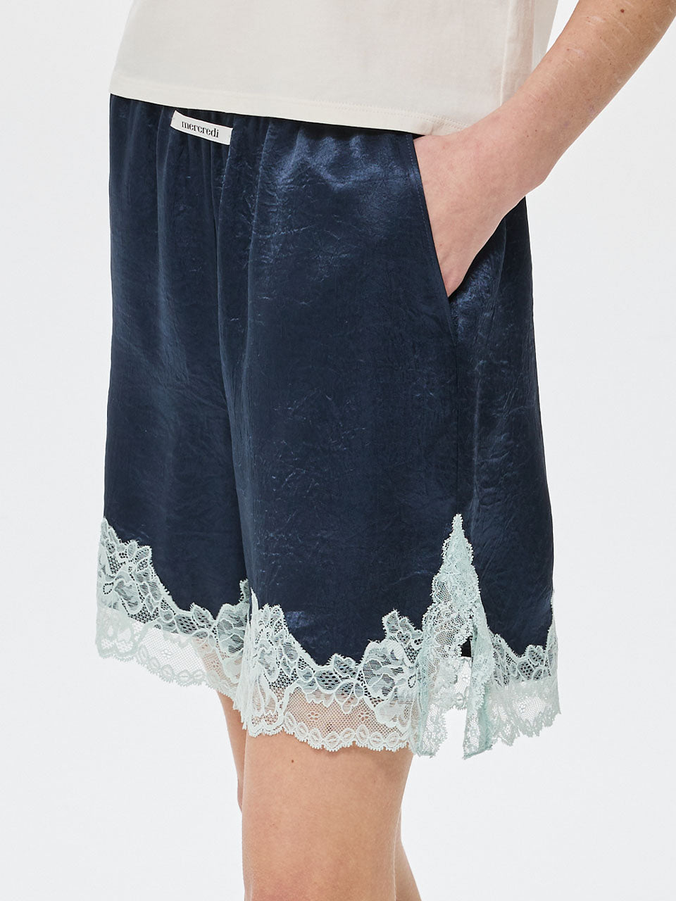 Mardi Mercredi - Satin Shorts Double Label Lace (Navy) product image 1 | TRAB K-Fashion Australia