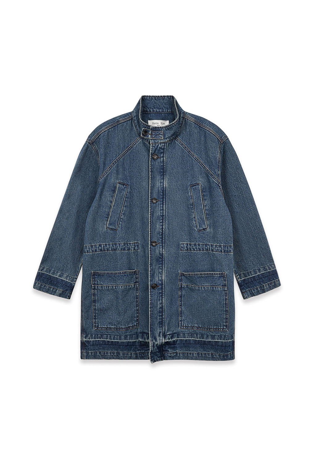 Matin Kim - Pocket Point Midi Denim Jumper (Blue) product image 1 | TRAB K-Fashion Australia