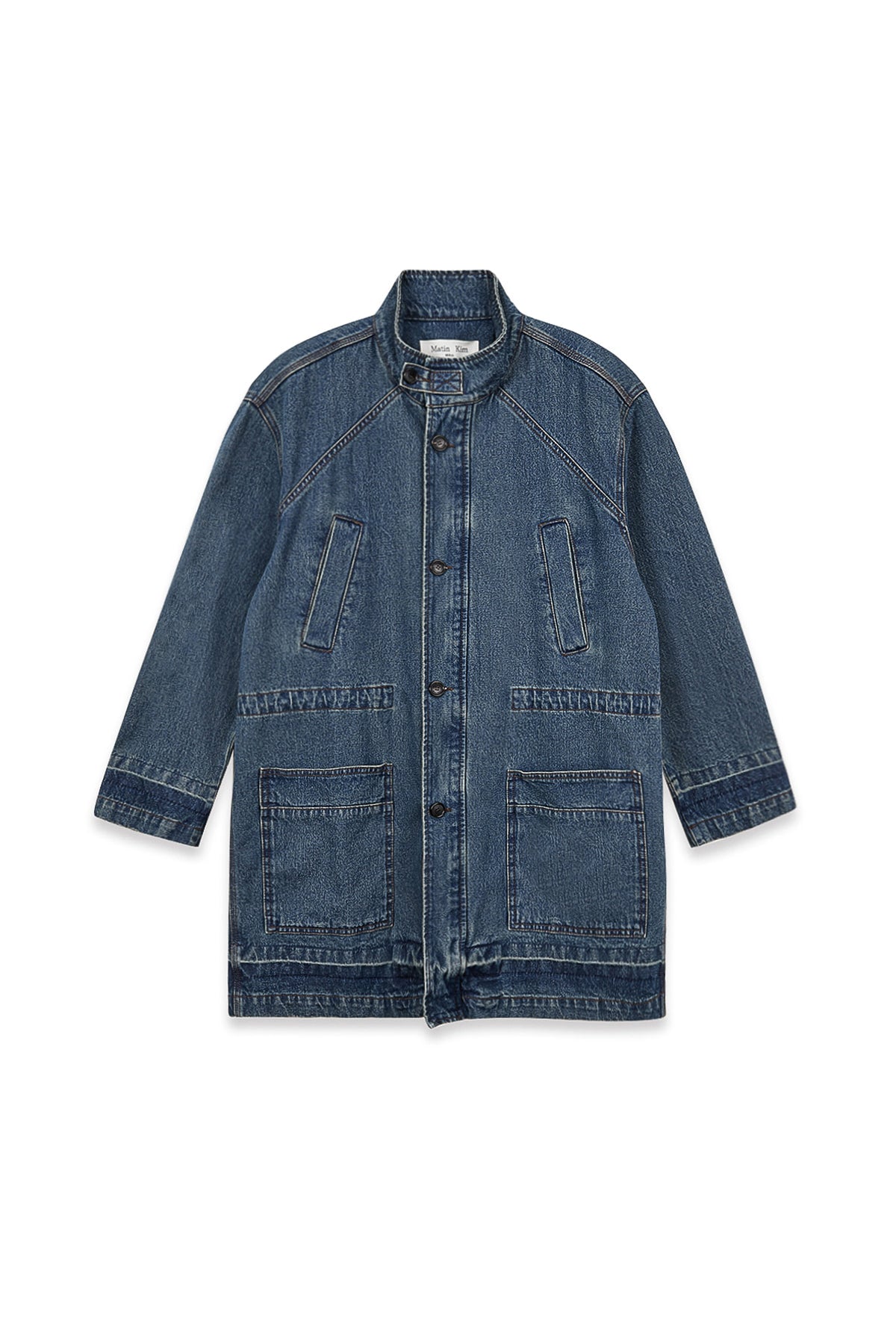 Matin Kim - Pocket Point Midi Denim Jumper (Blue) product image 1 | TRAB K-Fashion Australia