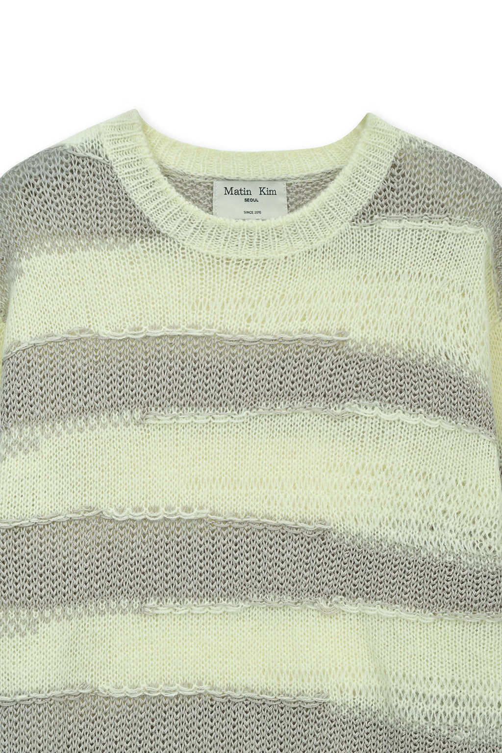 Matin Kim - Texture Block Stripe Knit Pullover (Light Yellow) product image 3 | TRAB K-Fashion Australia