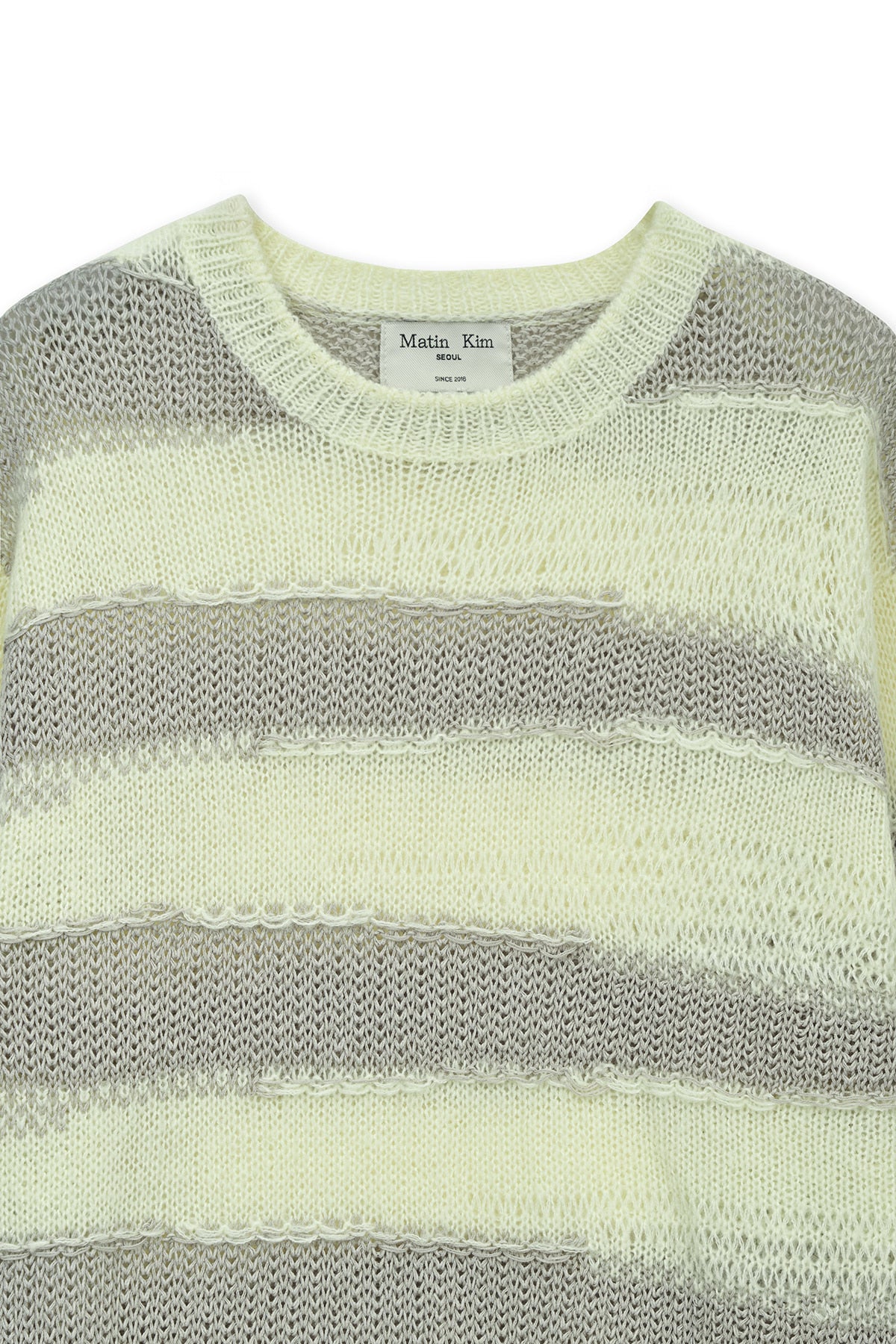 Matin Kim - Texture Block Stripe Knit Pullover (Light Yellow) product image 3 | TRAB K-Fashion Australia